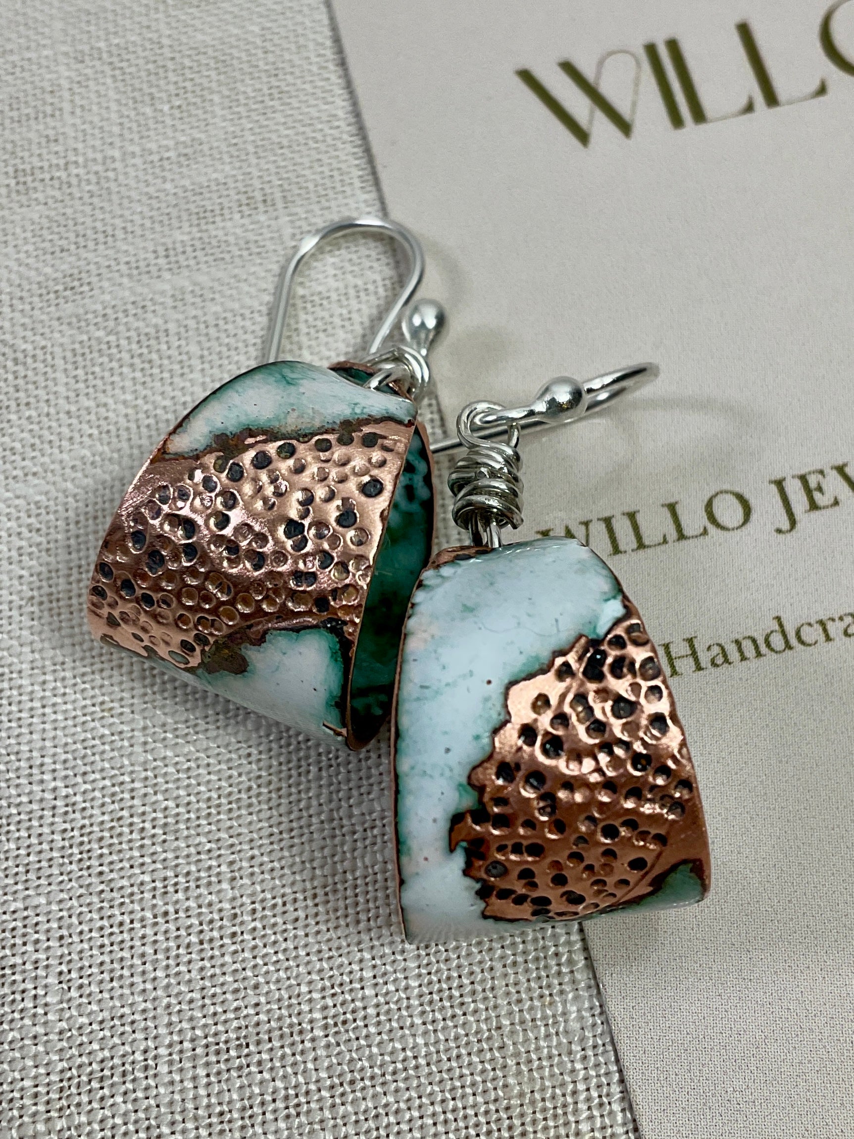 Enamel and recycled copper earrings. Handmade