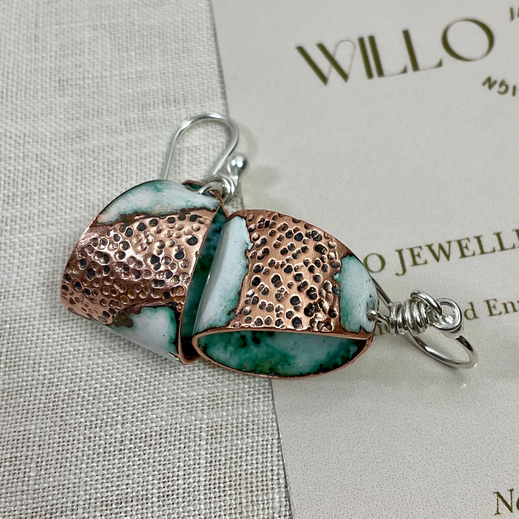Enamel and recycled copper earrings. Handmade