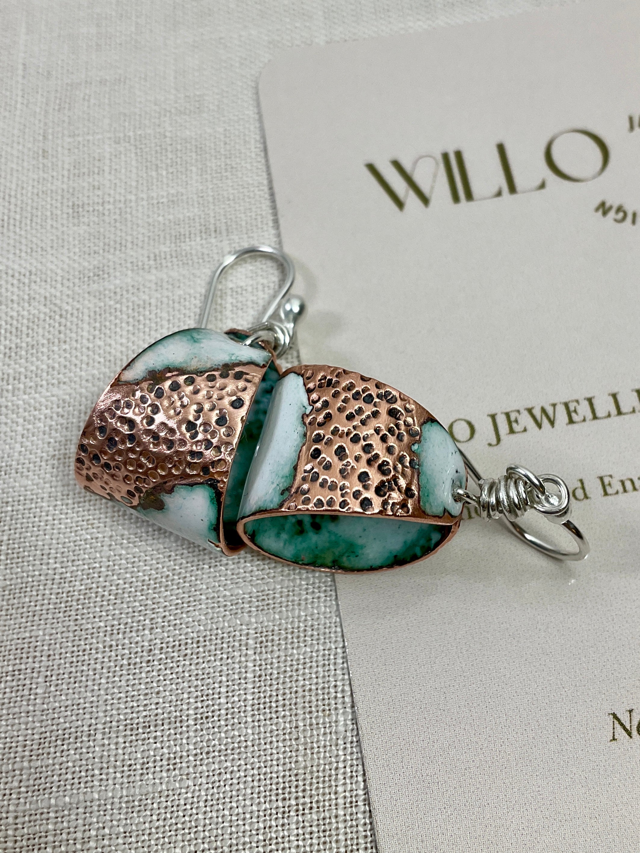 Enamel and recycled copper earrings. Handmade
