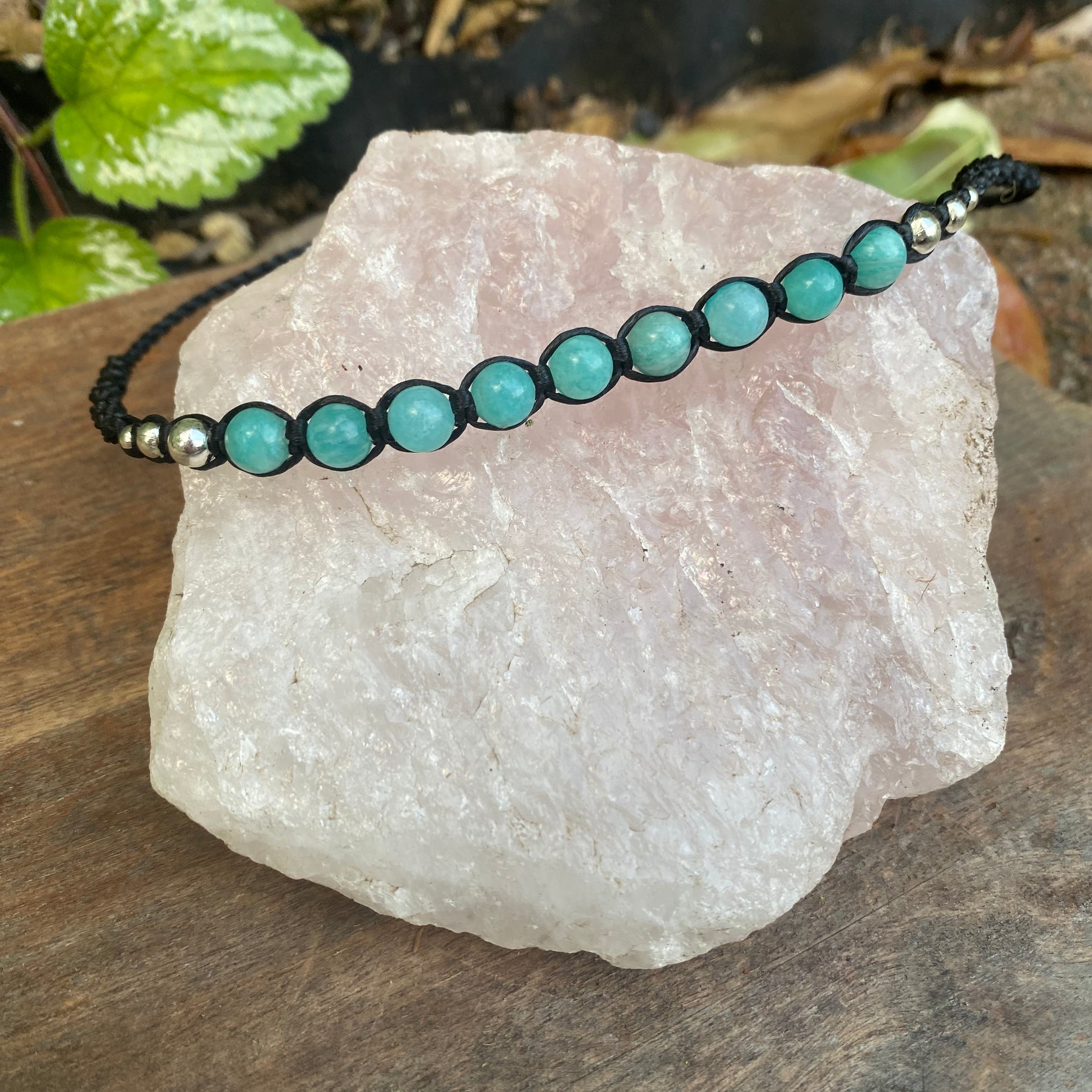 Amazonite Gemstone Beaded Anklet: Macrame Adjustable Waterproof