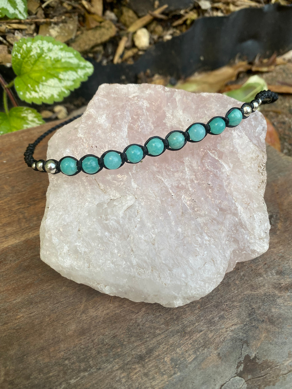 Amazonite Gemstone Beaded Anklet: Macrame Adjustable Waterproof