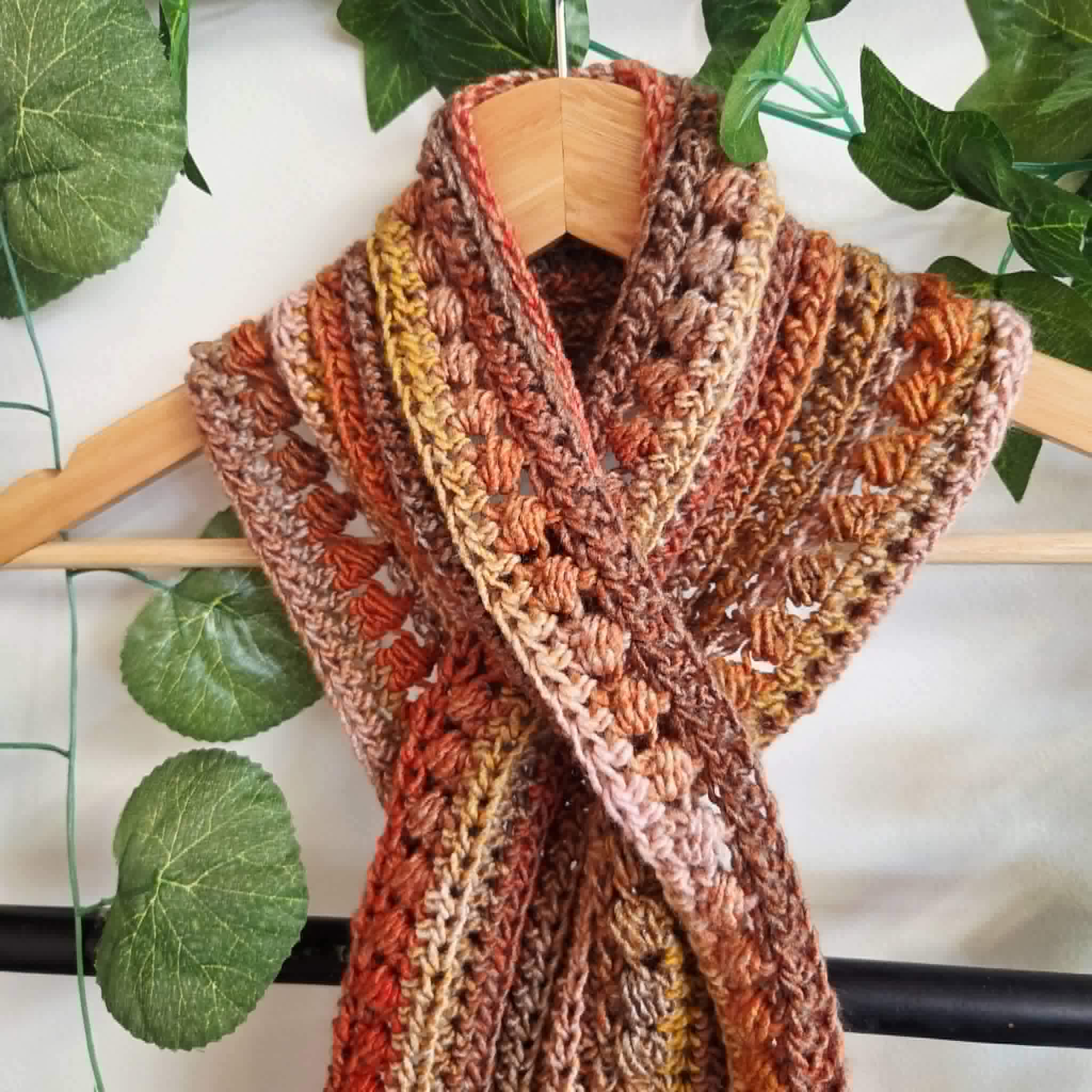 Crochet Keyhole Scarf | Handmade Adult Neckwarmer | Autumn Tones