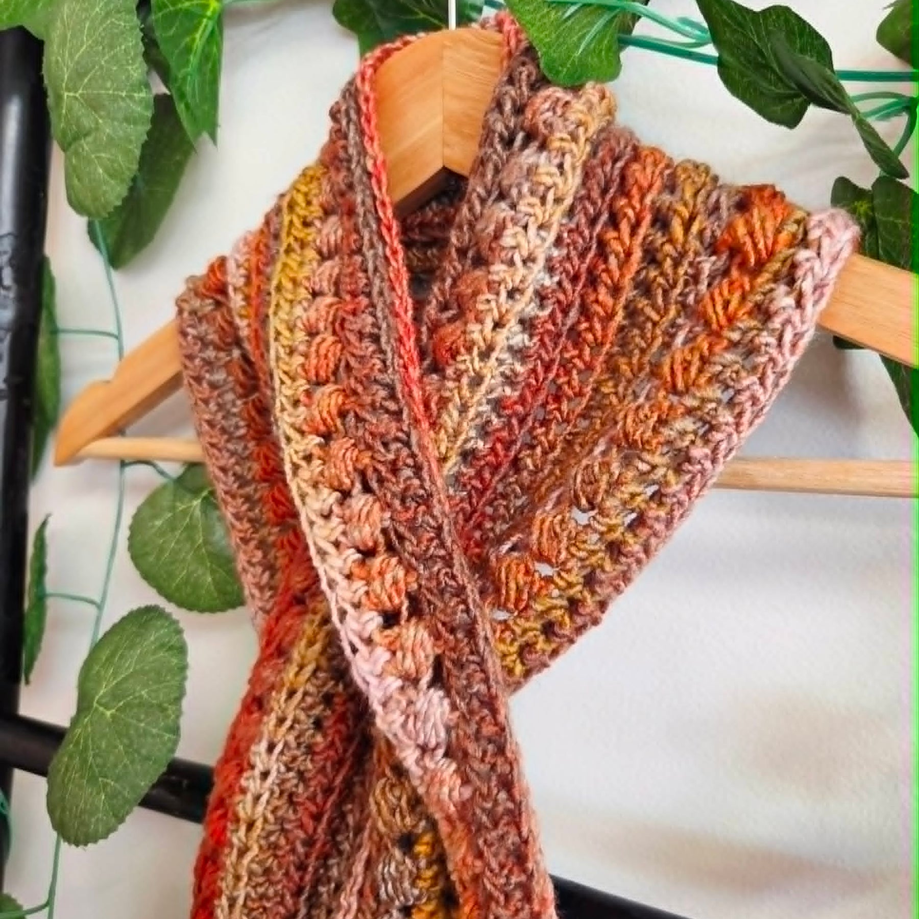 Crochet Keyhole Scarf | Handmade Adult Neckwarmer | Autumn Tones