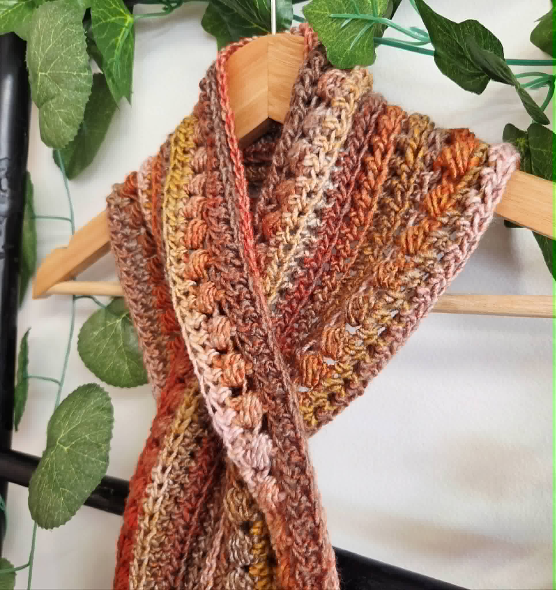 Crochet Keyhole Scarf | Handmade Adult Neckwarmer | Autumn Tones