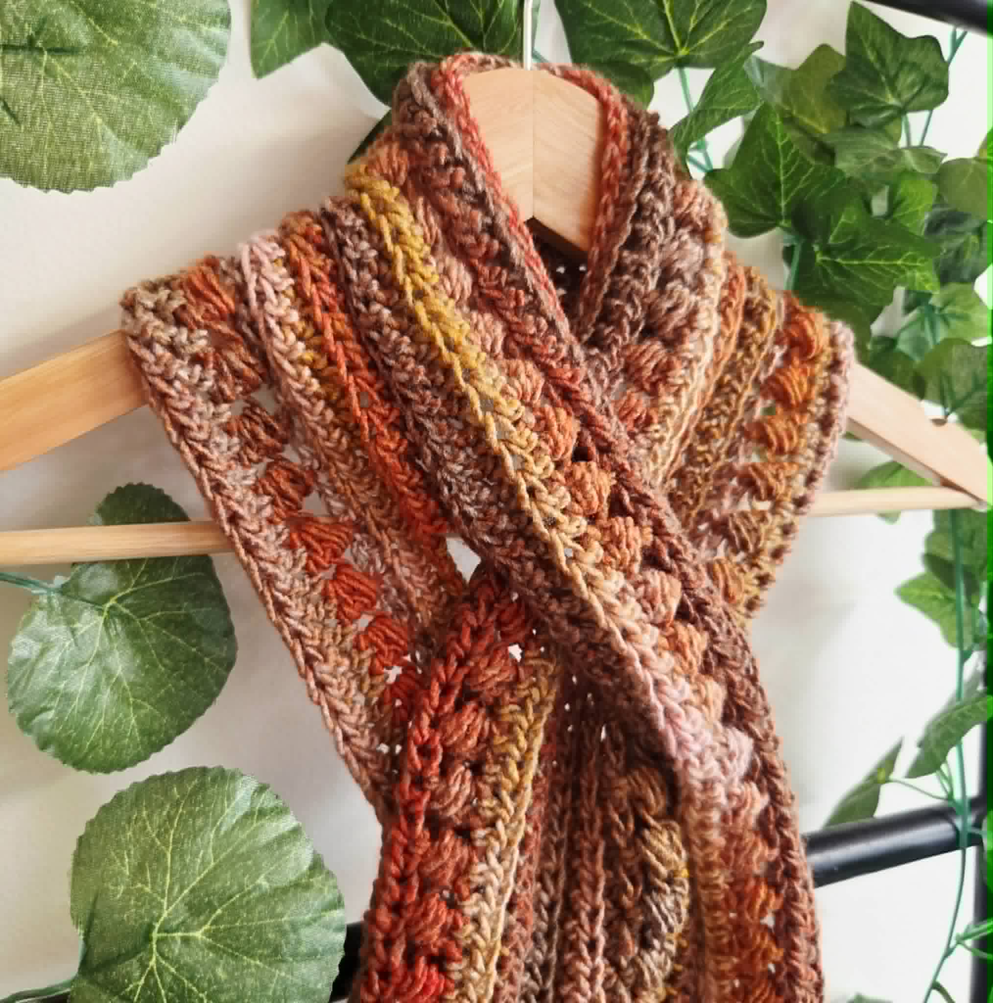 Crochet Keyhole Scarf | Handmade Adult Neckwarmer | Autumn Tones