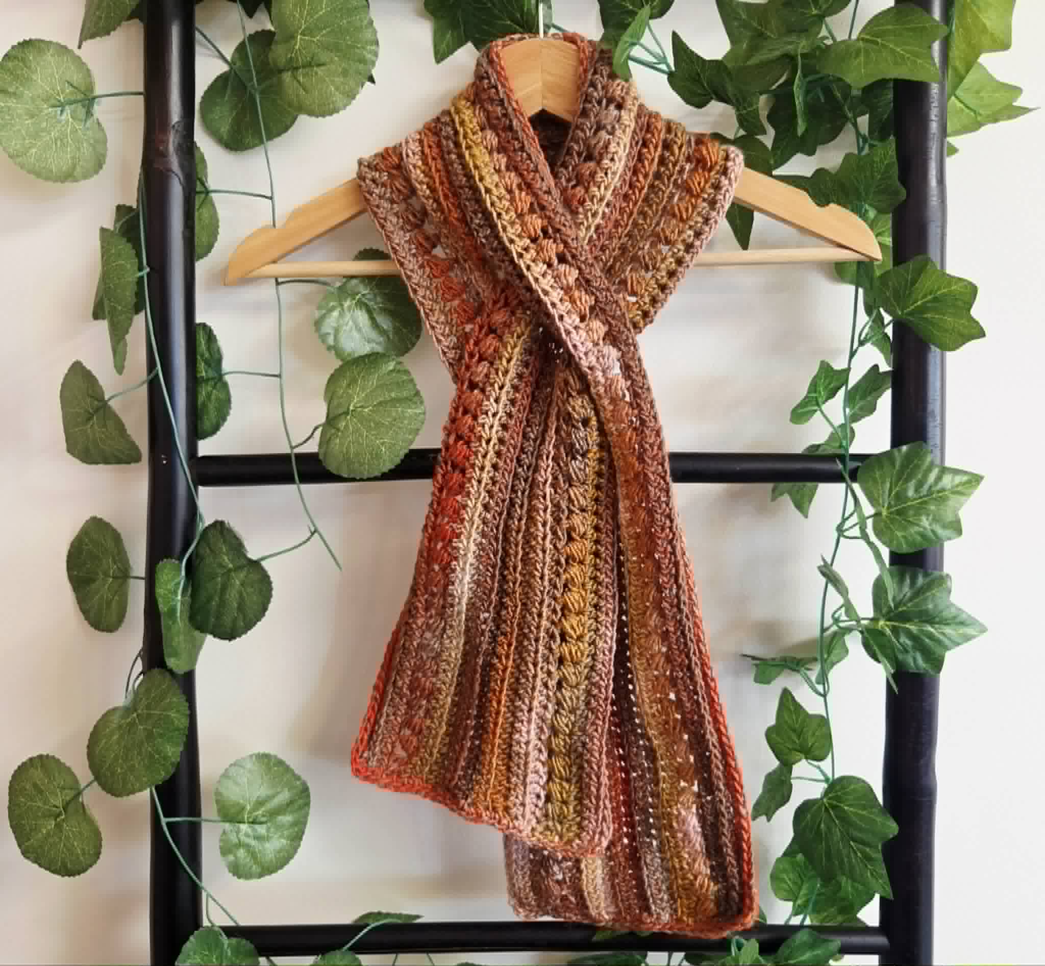 Crochet Keyhole Scarf | Handmade Adult Neckwarmer | Autumn Tones