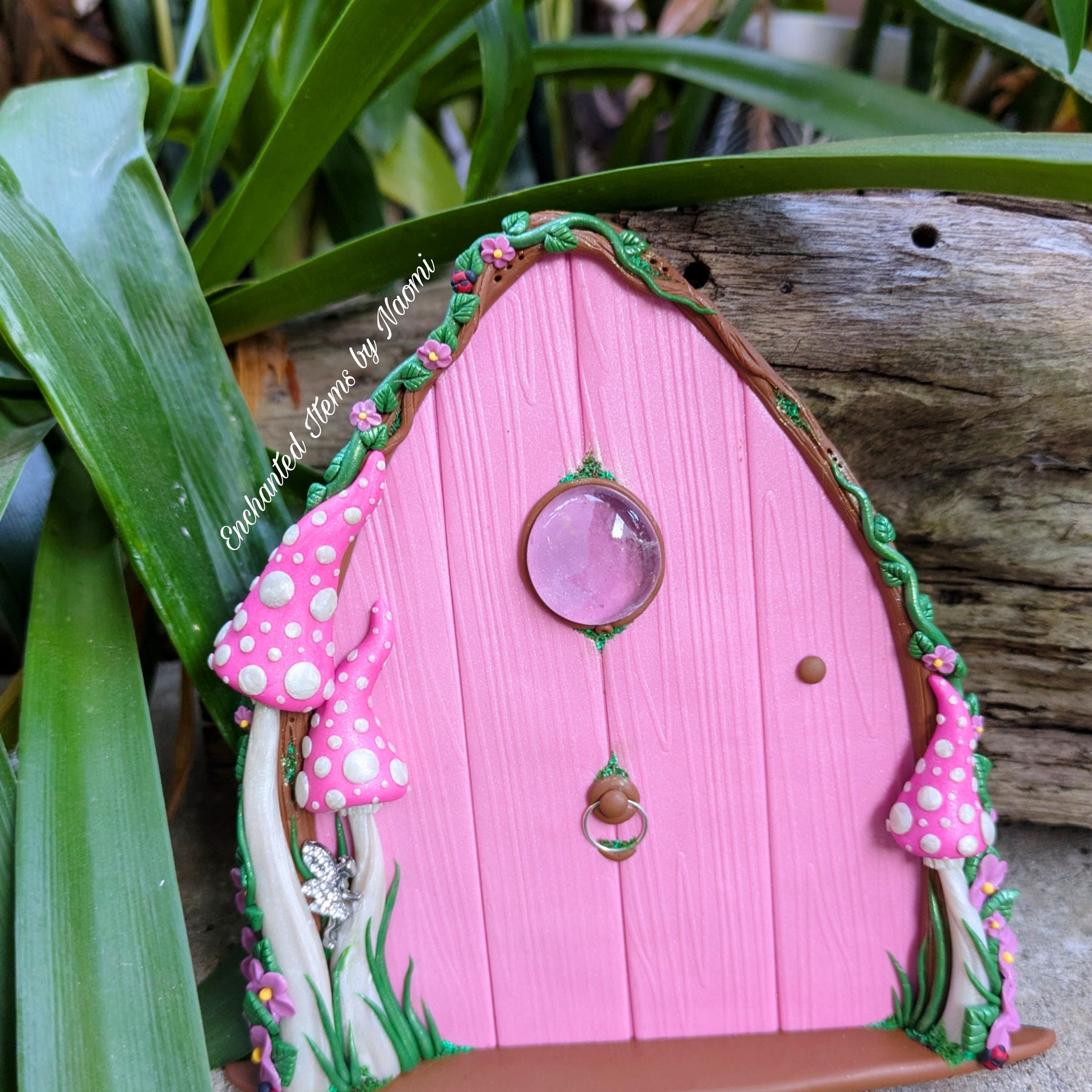 Hand Sculpted Pink Faerie Door – Polymer Clay Fantasy Garden Decor