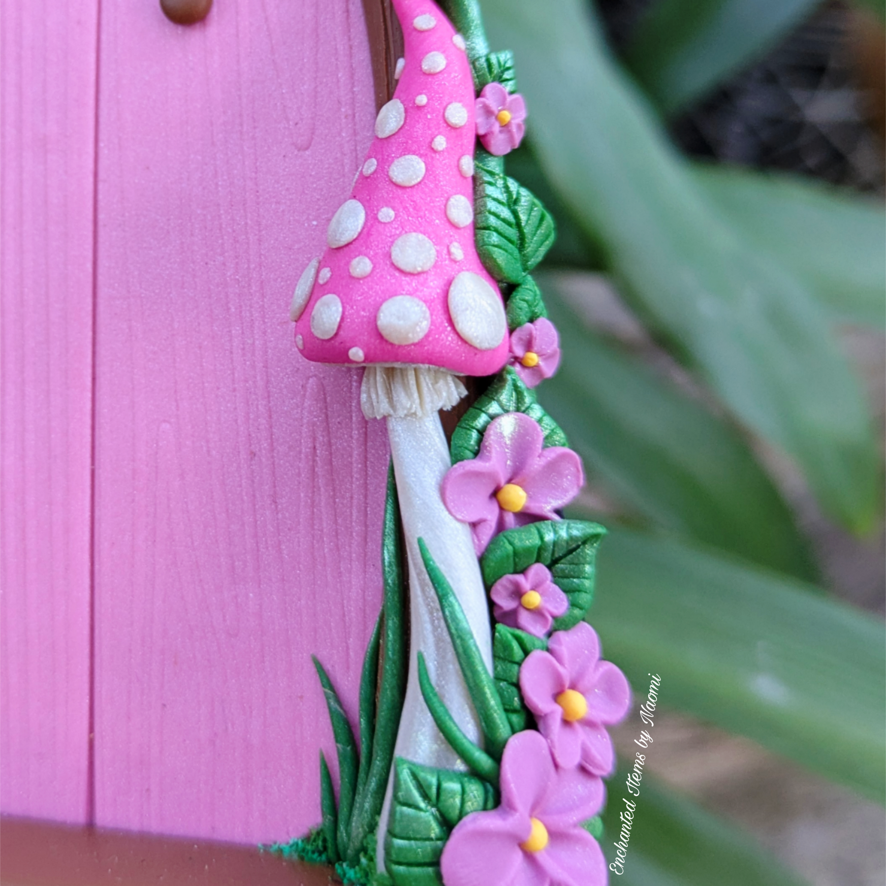 Hand Sculpted Pink Faerie Door – Polymer Clay Fantasy Garden Decor