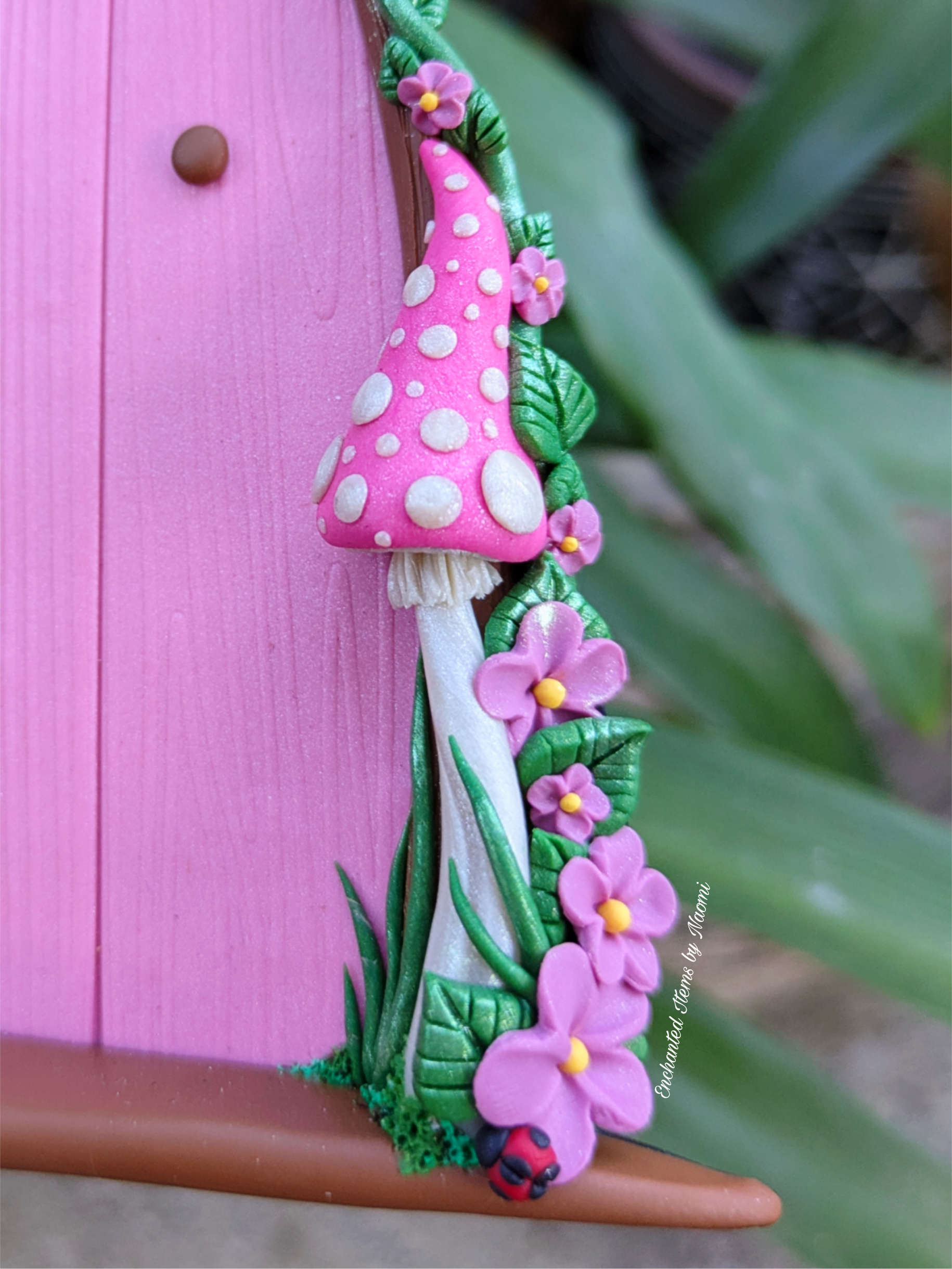 Hand Sculpted Pink Faerie Door – Polymer Clay Fantasy Garden Decor