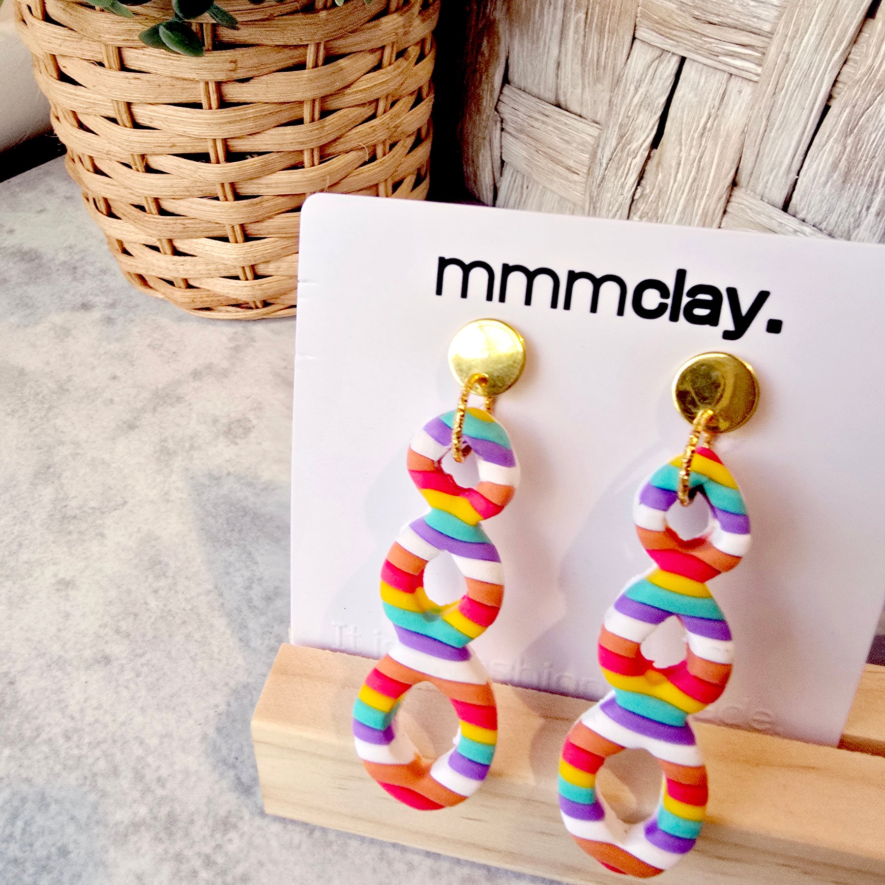 Candy Striped Triple Loop Cutout Drop Earrings