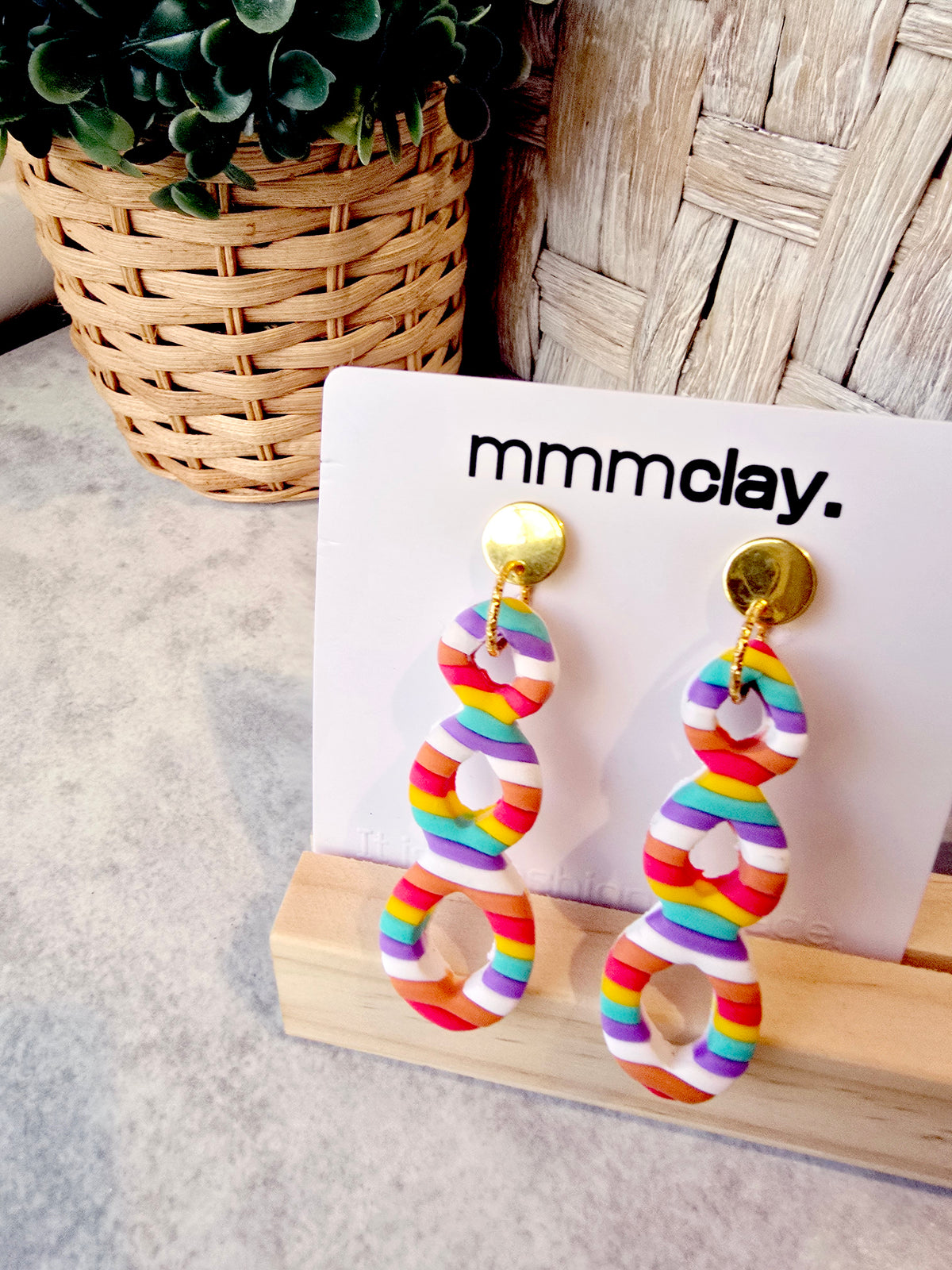 Candy Striped Triple Loop Cutout Drop Earrings
