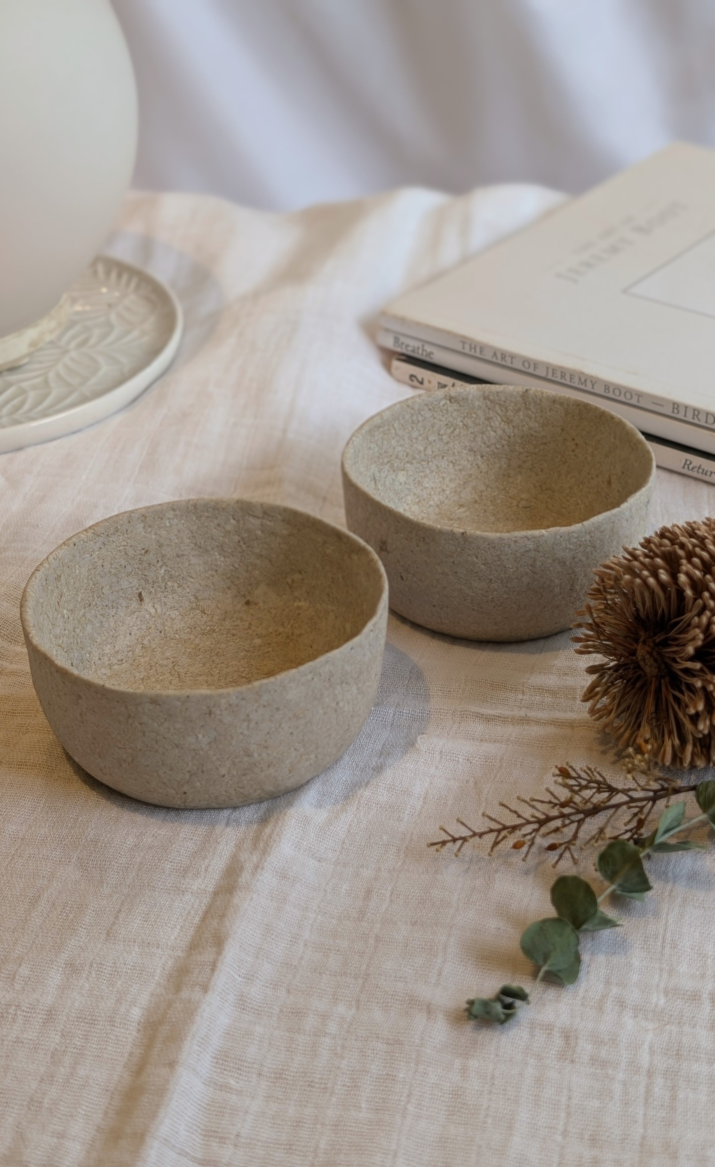 Handmade Paper Clay Eco-Friendly Trinket Bowls – Set of 2