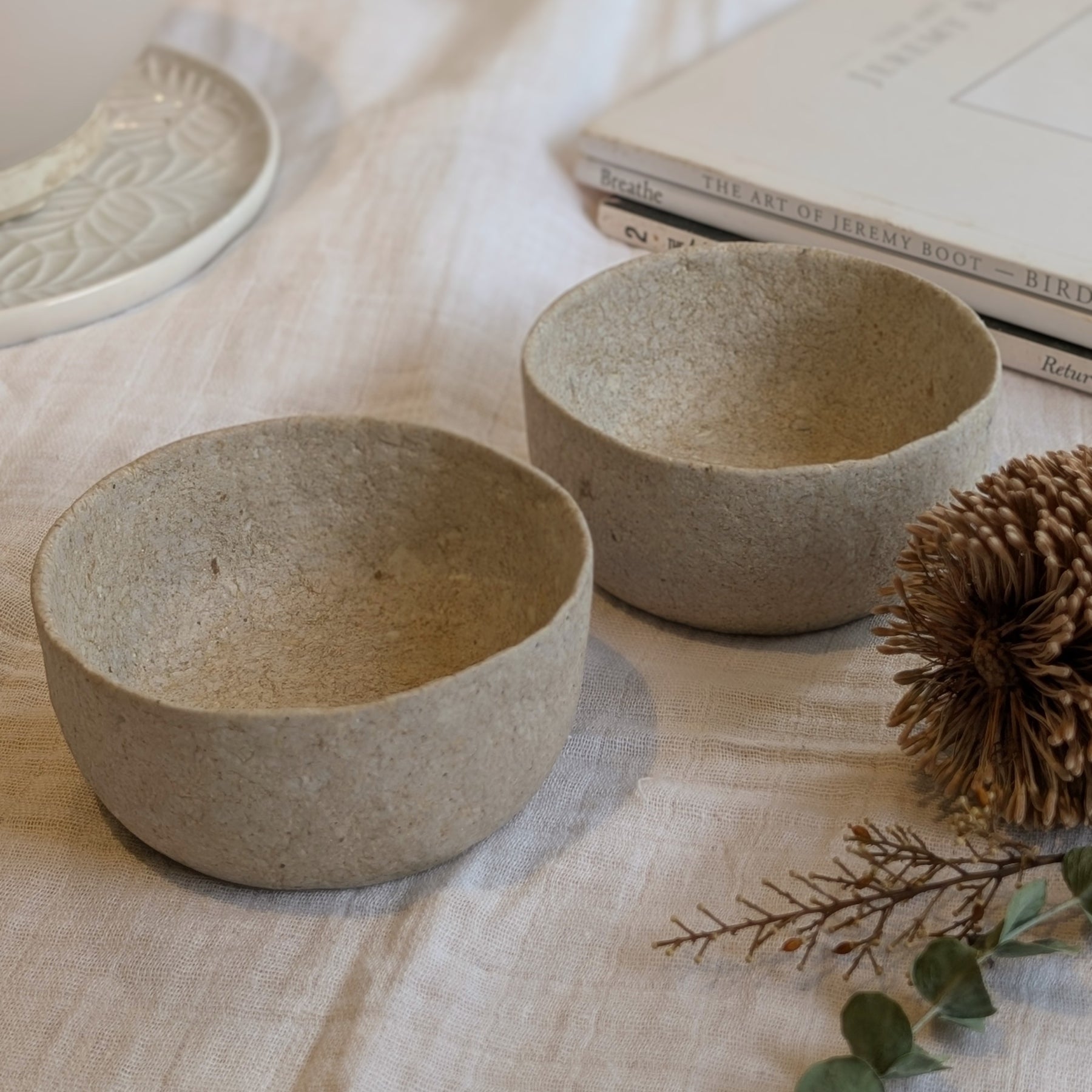 Handmade Paper Clay Eco-Friendly Trinket Bowls – Set of 2