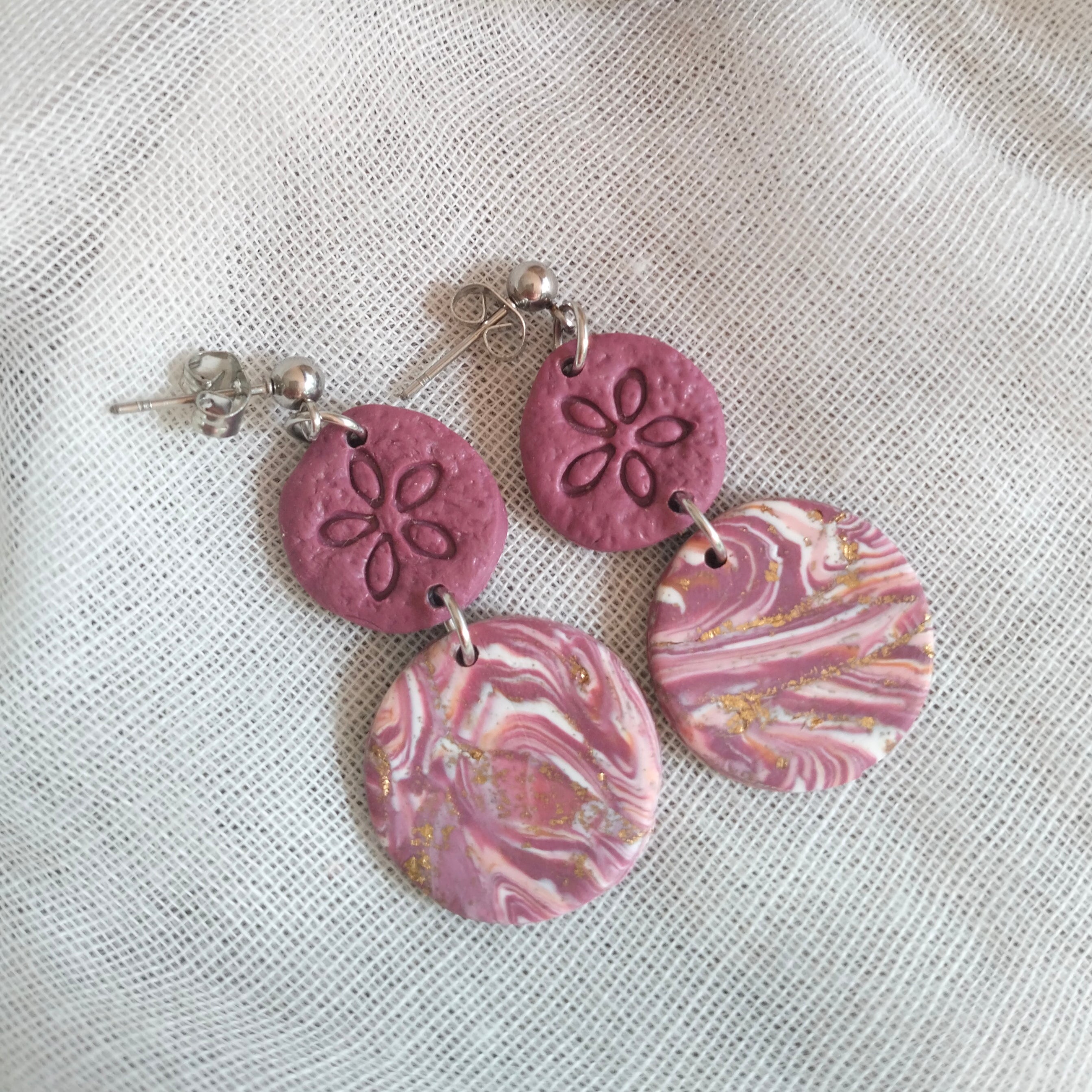 Earrings - Sand Dollar, Beachy, Purple Swirl- Artful Dangles