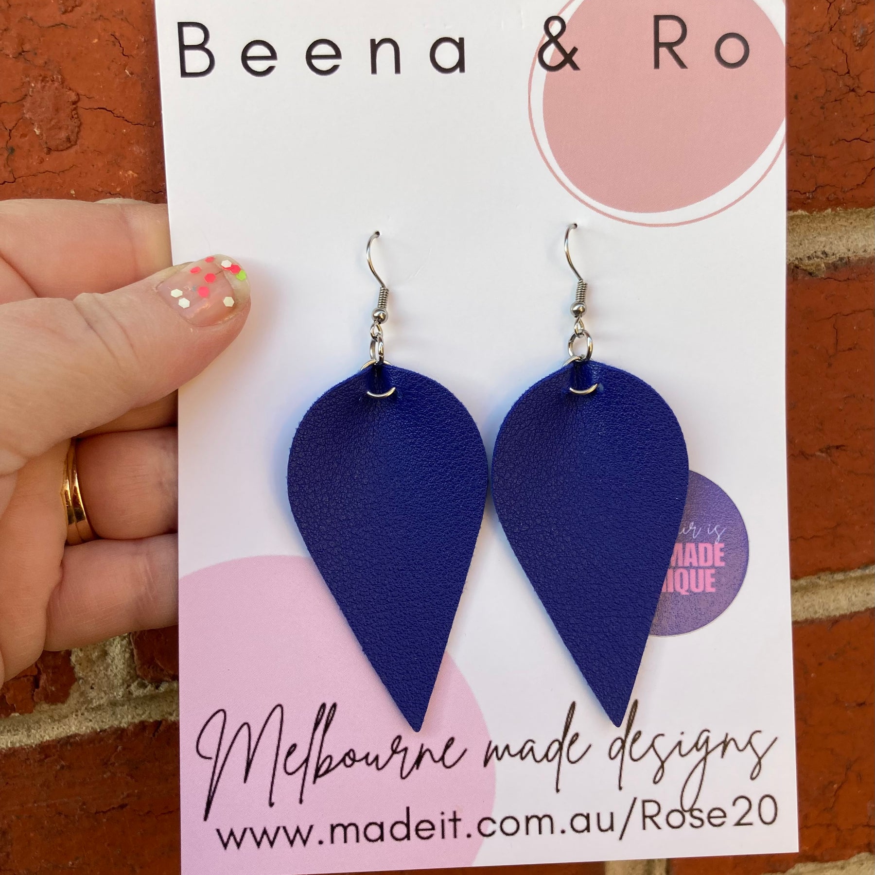 Blue faux leather earrings