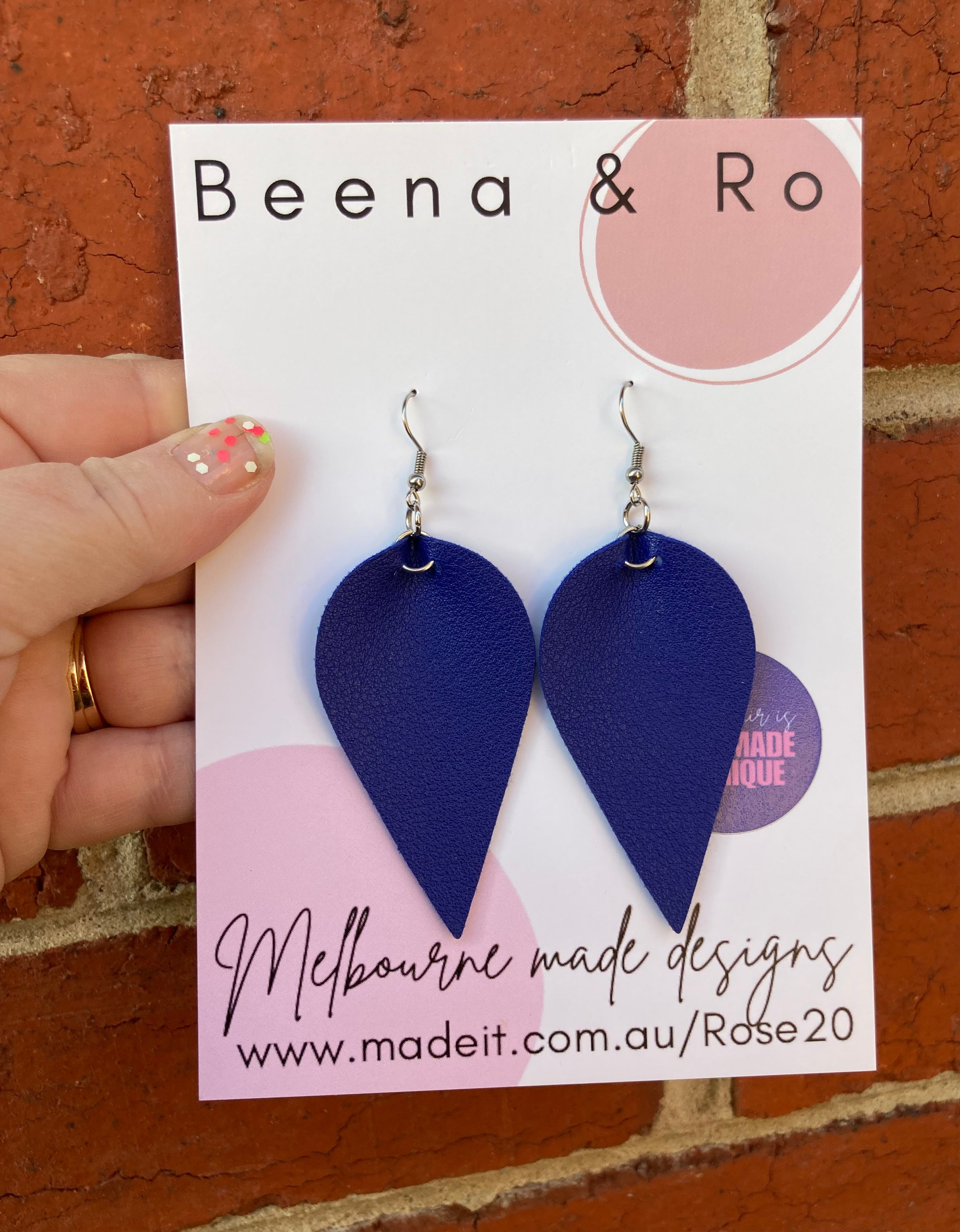Blue faux leather earrings