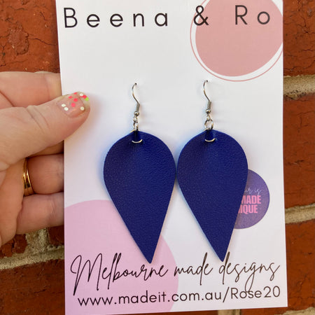 Blue faux leather earrings