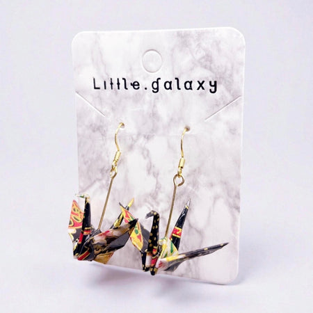 Handmade paper origami Large crane earrings / ear clip on / 18k gold hook