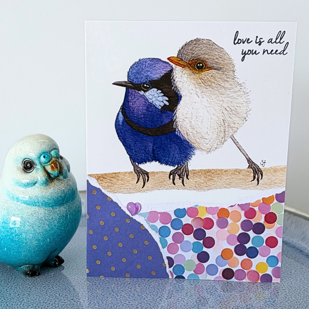 Splendid wren couple "Love is all you need" card