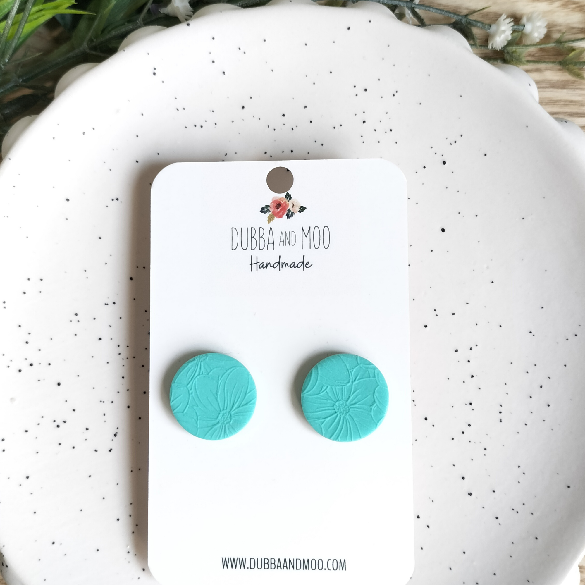 Floral Embossed Polymer Clay Stud Earrings - 19mm (Large) in 20 Colour Options