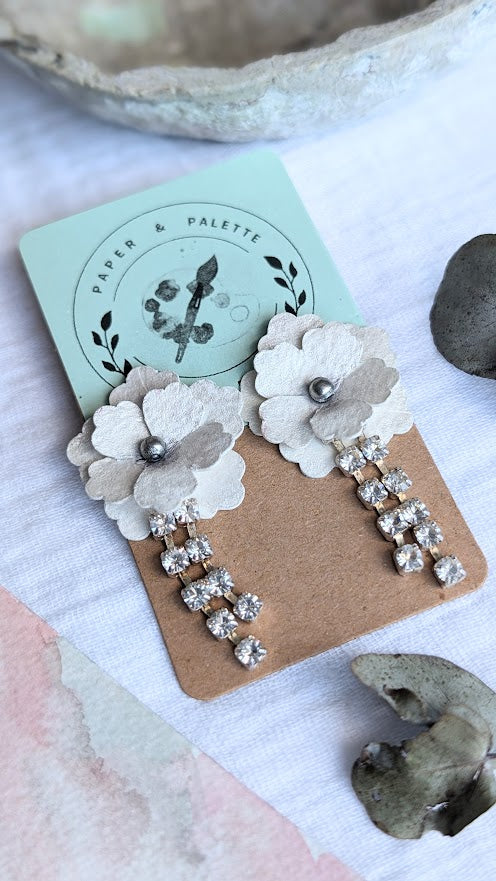 Botanical Bloom & Diamanté Drop Earrings – Elegant Handmade Bridal Jewellery