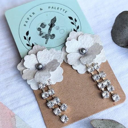 Botanical Bloom & Diamanté Drop Earrings – Elegant Handmade Bridal Jewellery