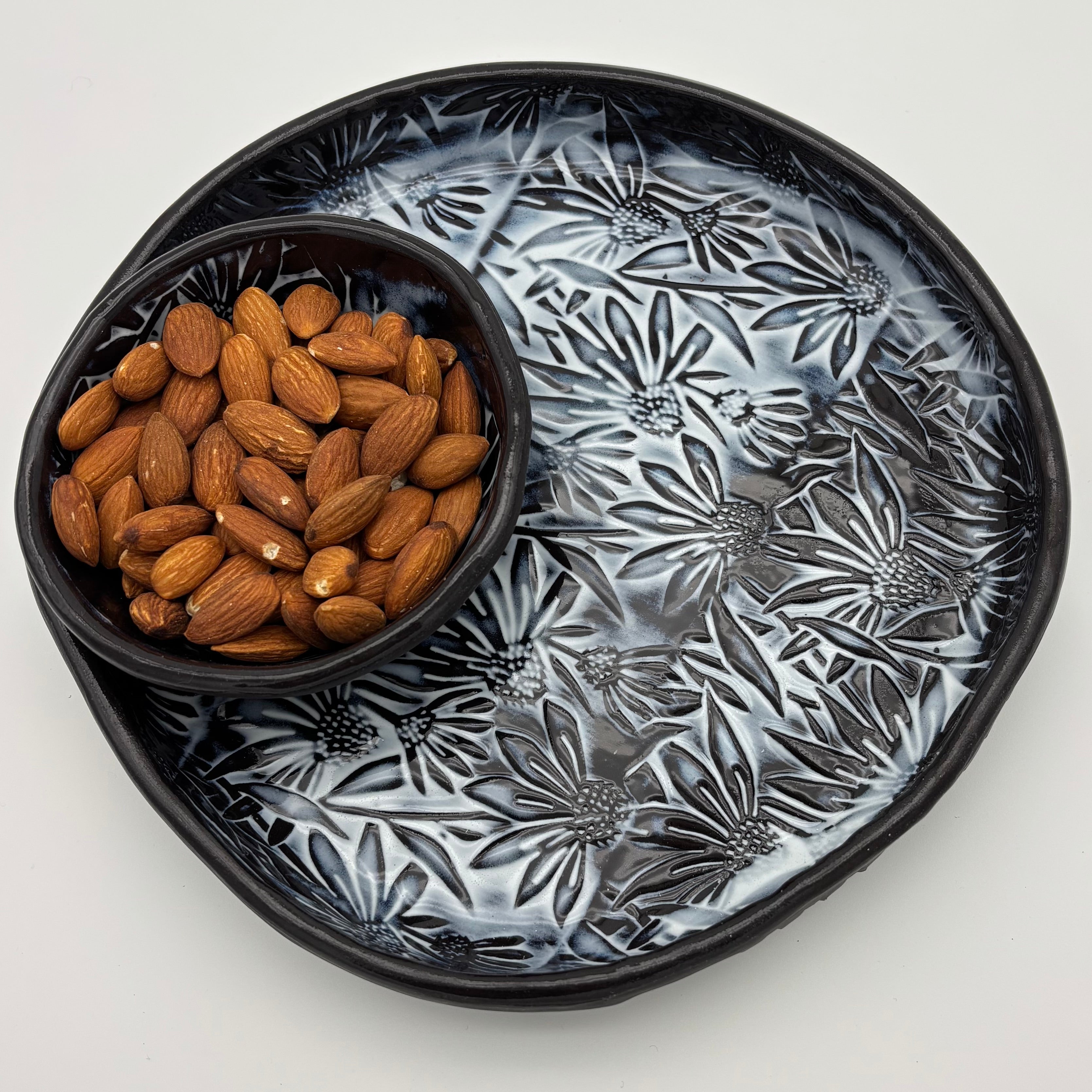 Unique Handmade Ceramic | Dip Bowl | Hand Built Pottery | Floral Stamp