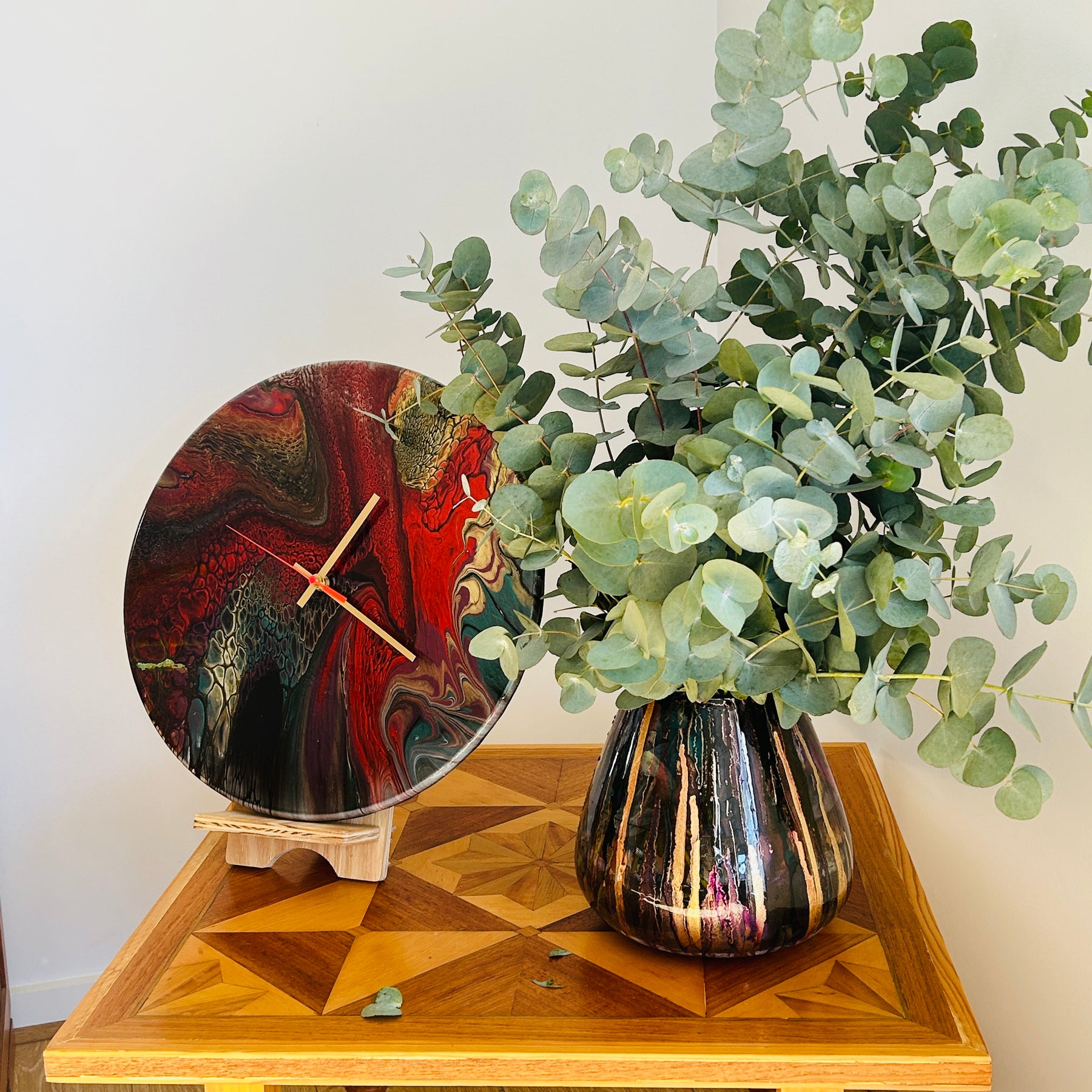 Timber Clock - 40cm Fluid Art/Resin - Grenache