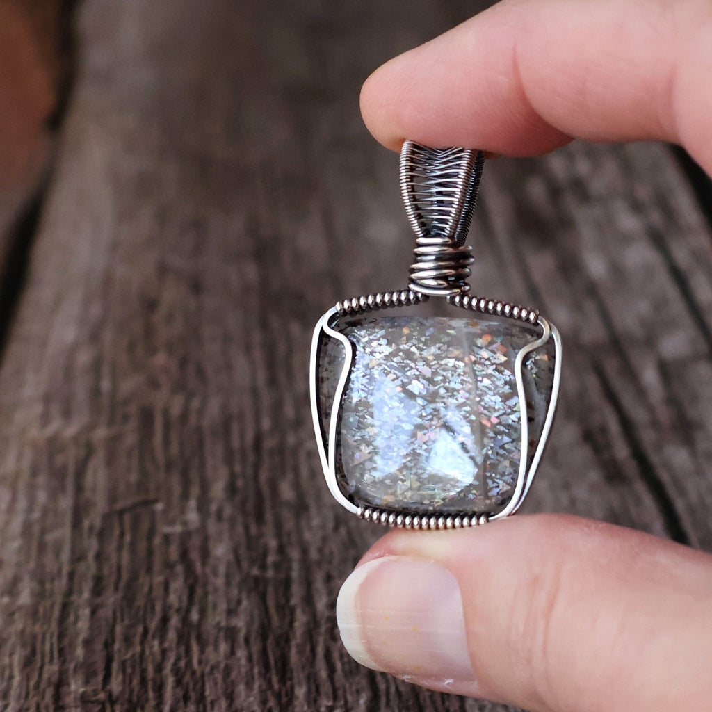 Sterling Silver Rainbow Lattice Sunstone Pendant ~ Talisman of Abundant Blessings