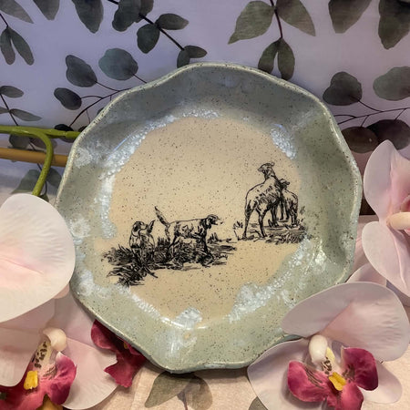 Pointer dogs herding sheep bowl/dish