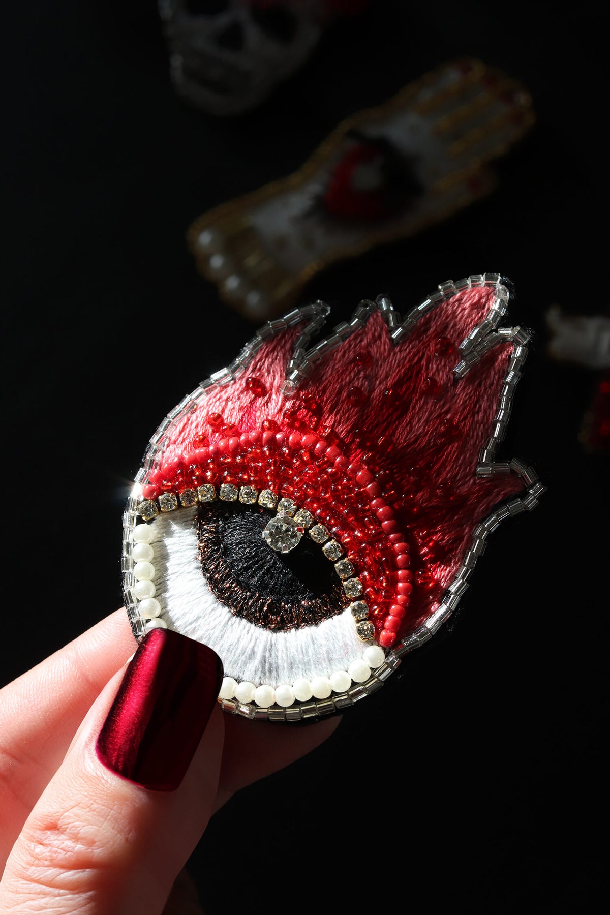 Beaded Fire Eye Brooch