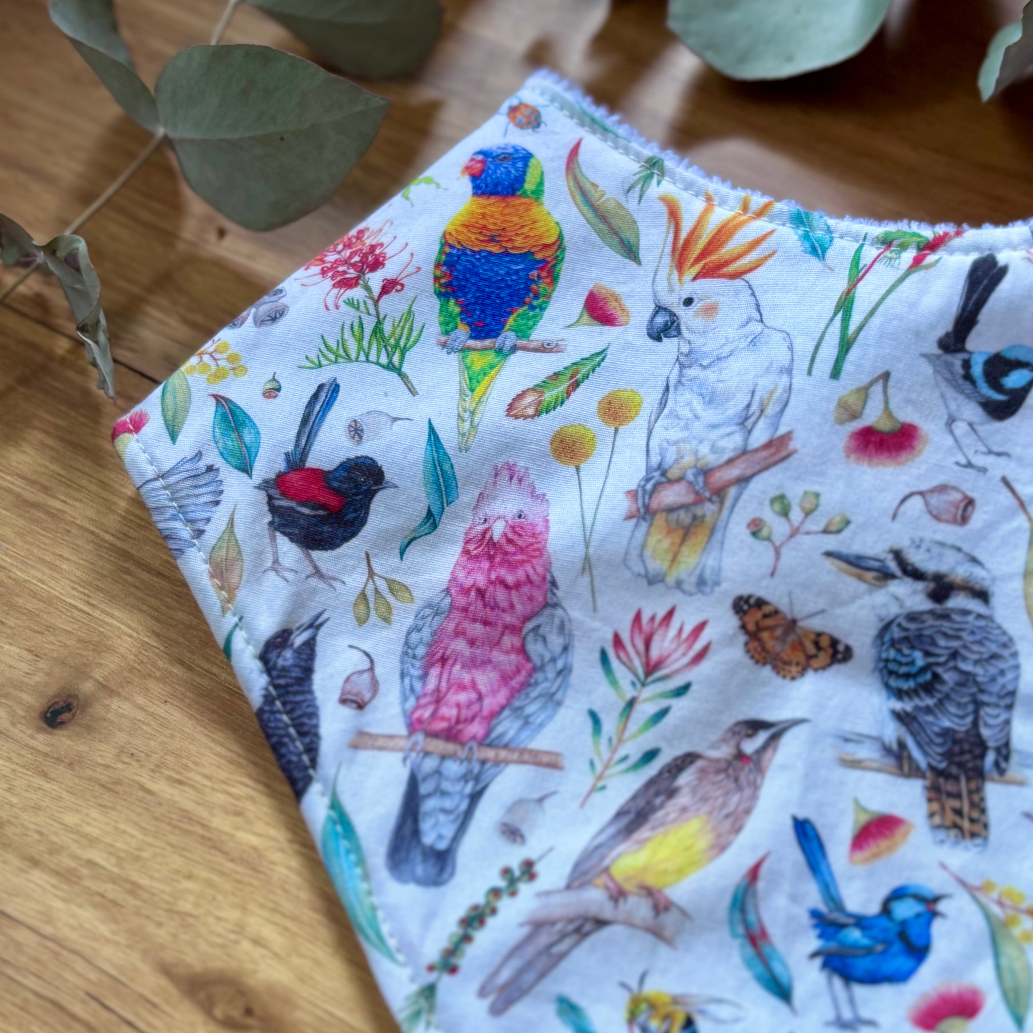 Baby Bib and Burp Cloth Set - Australian Birds