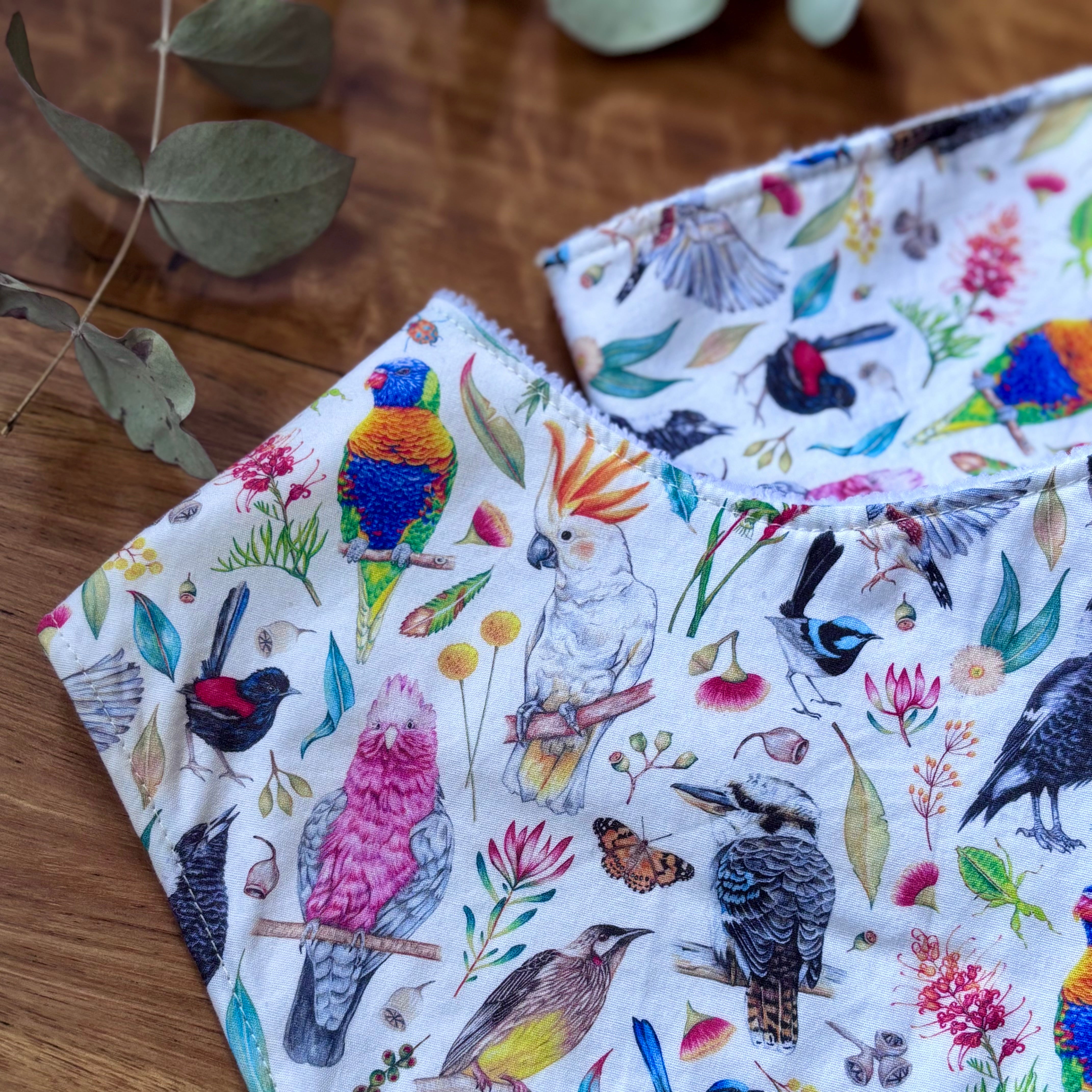 Baby Bib and Burp Cloth Set - Australian Birds