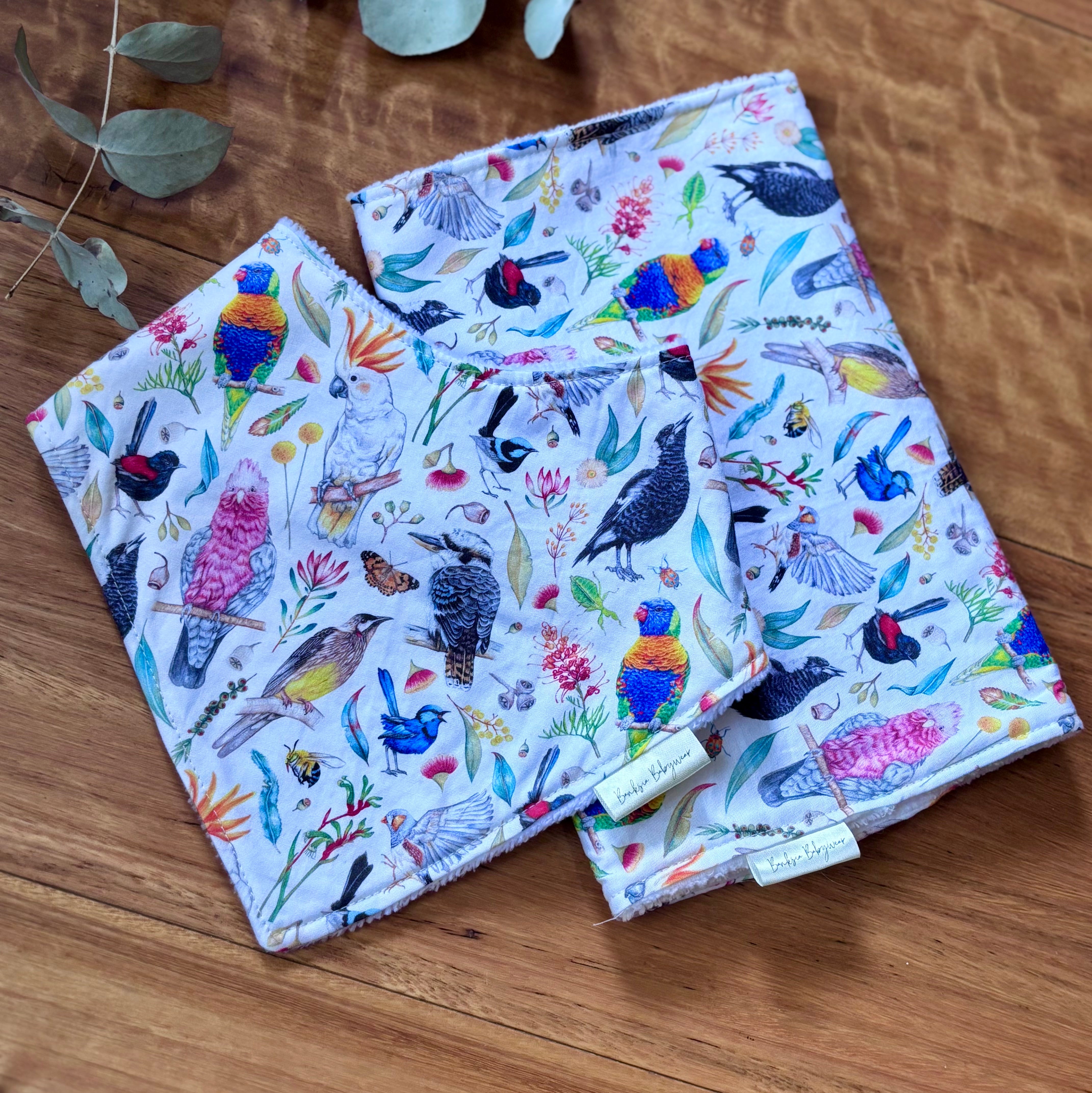 Baby Bib and Burp Cloth Set - Australian Birds