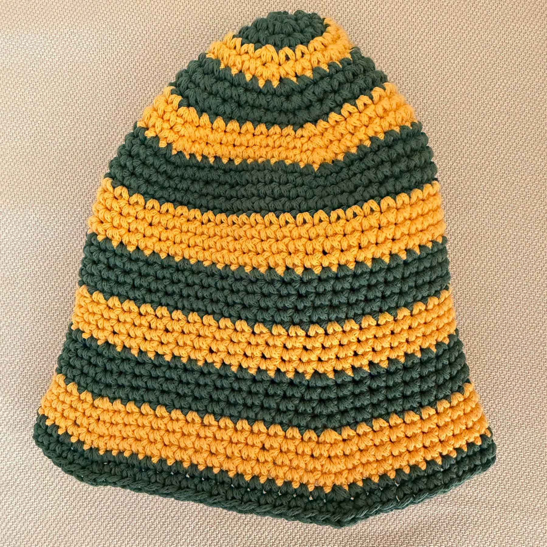 Handmade Australian Green & Gold Crochet Bucket Hat Cricket Season Hat