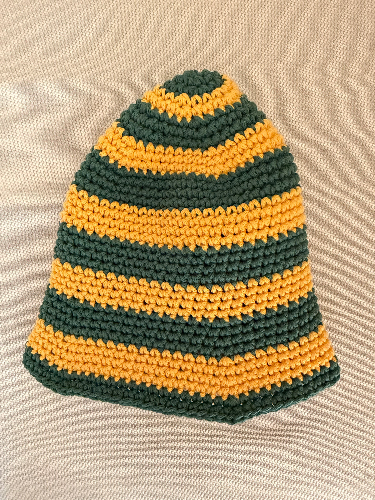 Handmade Australian Green & Gold Crochet Bucket Hat Cricket Season Hat
