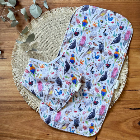 Baby Bib and Burp Cloth Set - Australian Birds