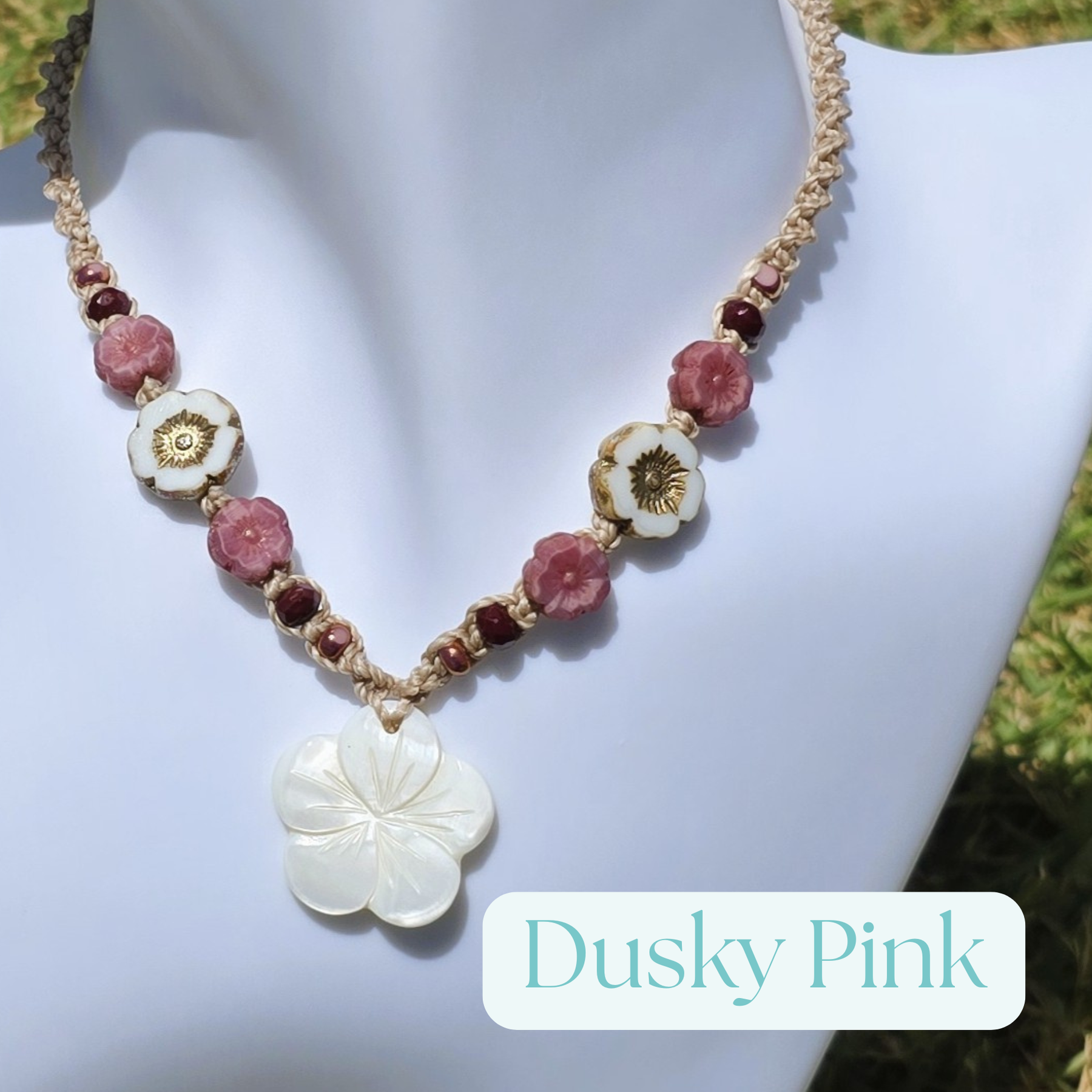 Flower Necklace with Mother of Pearl and Czech Glass Beads
