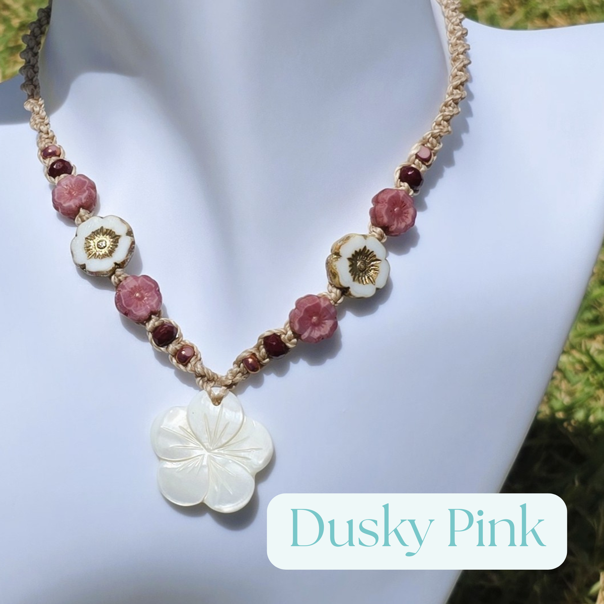 Flower Necklace with Mother of Pearl and Czech Glass Beads