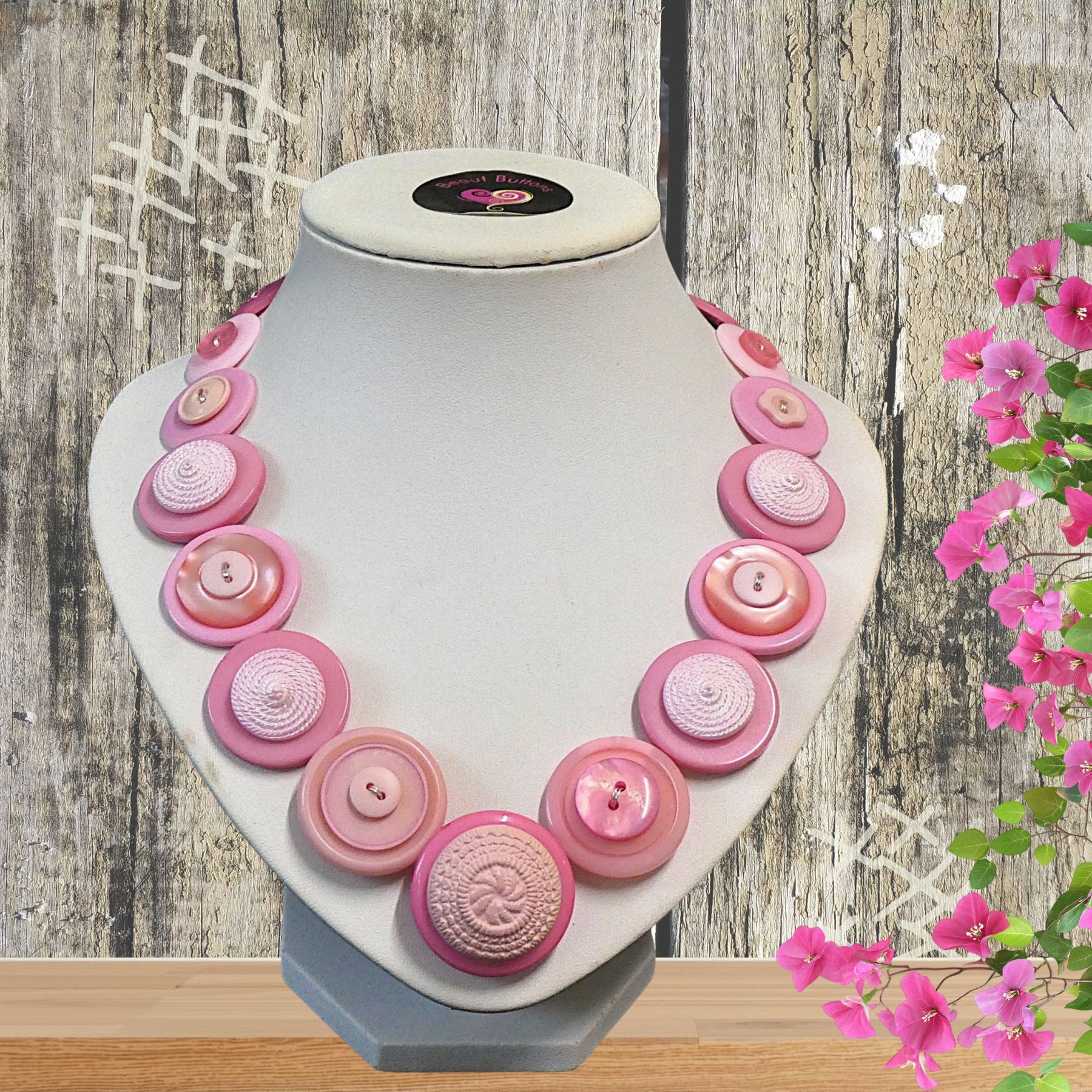 Button necklace - Pretty in Pink