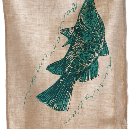 Hand Screen Printed Linen Tea Towels- Teal Green Barramundi