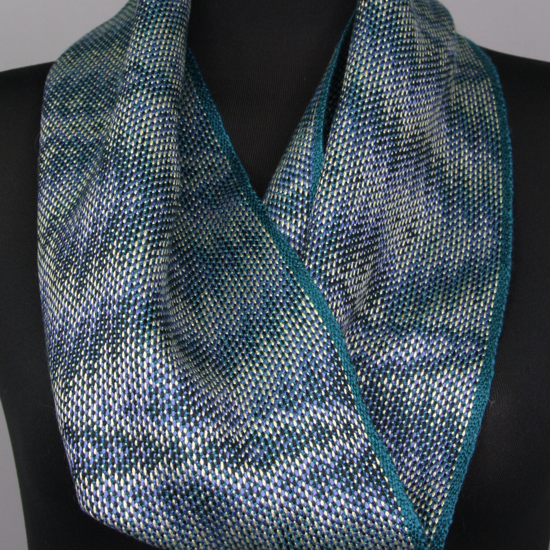 Handwoven Tencel™ Cowl - Corris Effect with Teal Weft