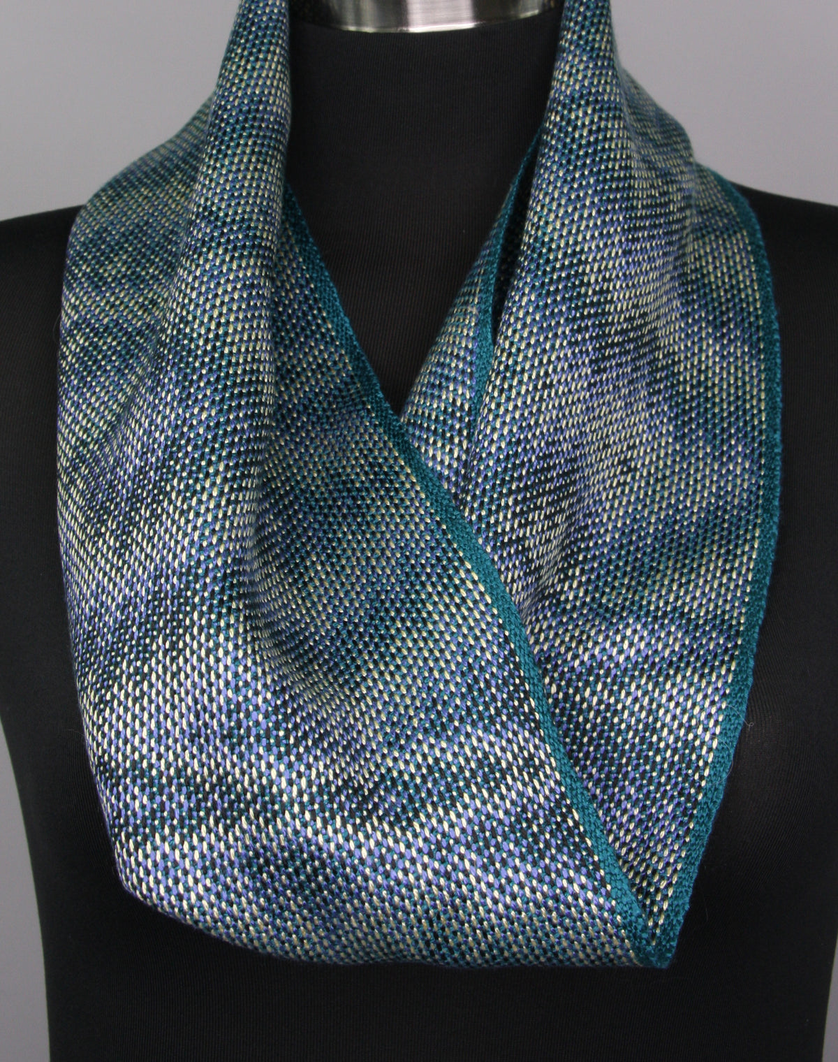 Handwoven Tencel™ Cowl - Corris Effect with Teal Weft