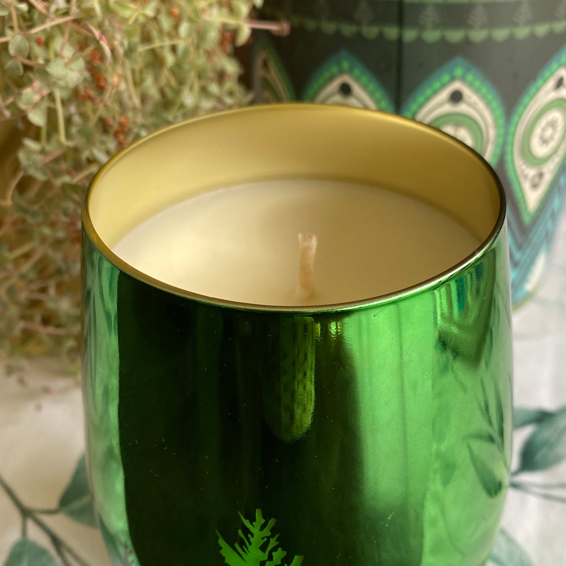 CHRISTMAS - GREEN CHRISTMAS TREES CANDLE GLASS - POURED TO ORDER