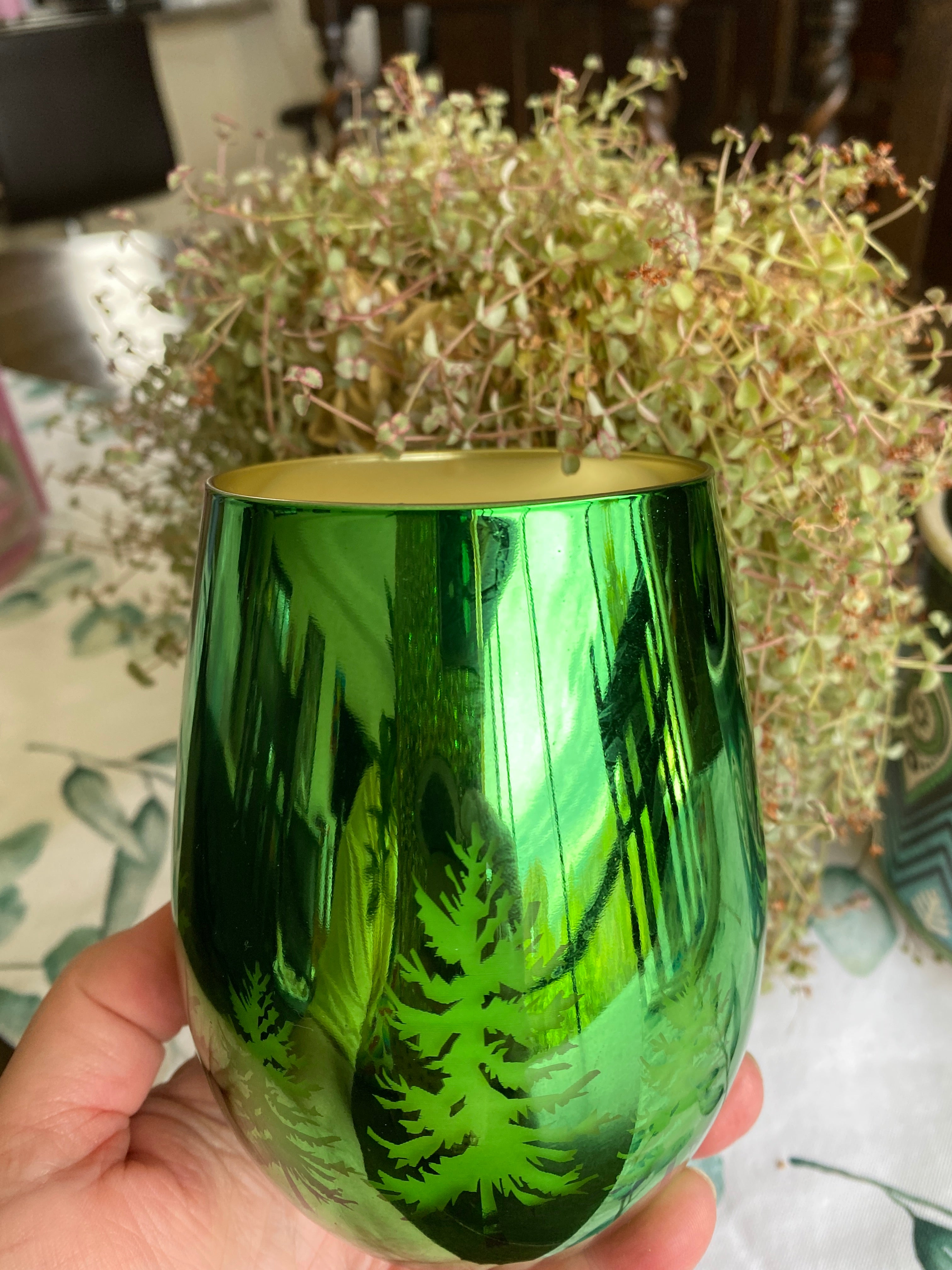 Green Gold Christmas Tree Glass with Fragrance