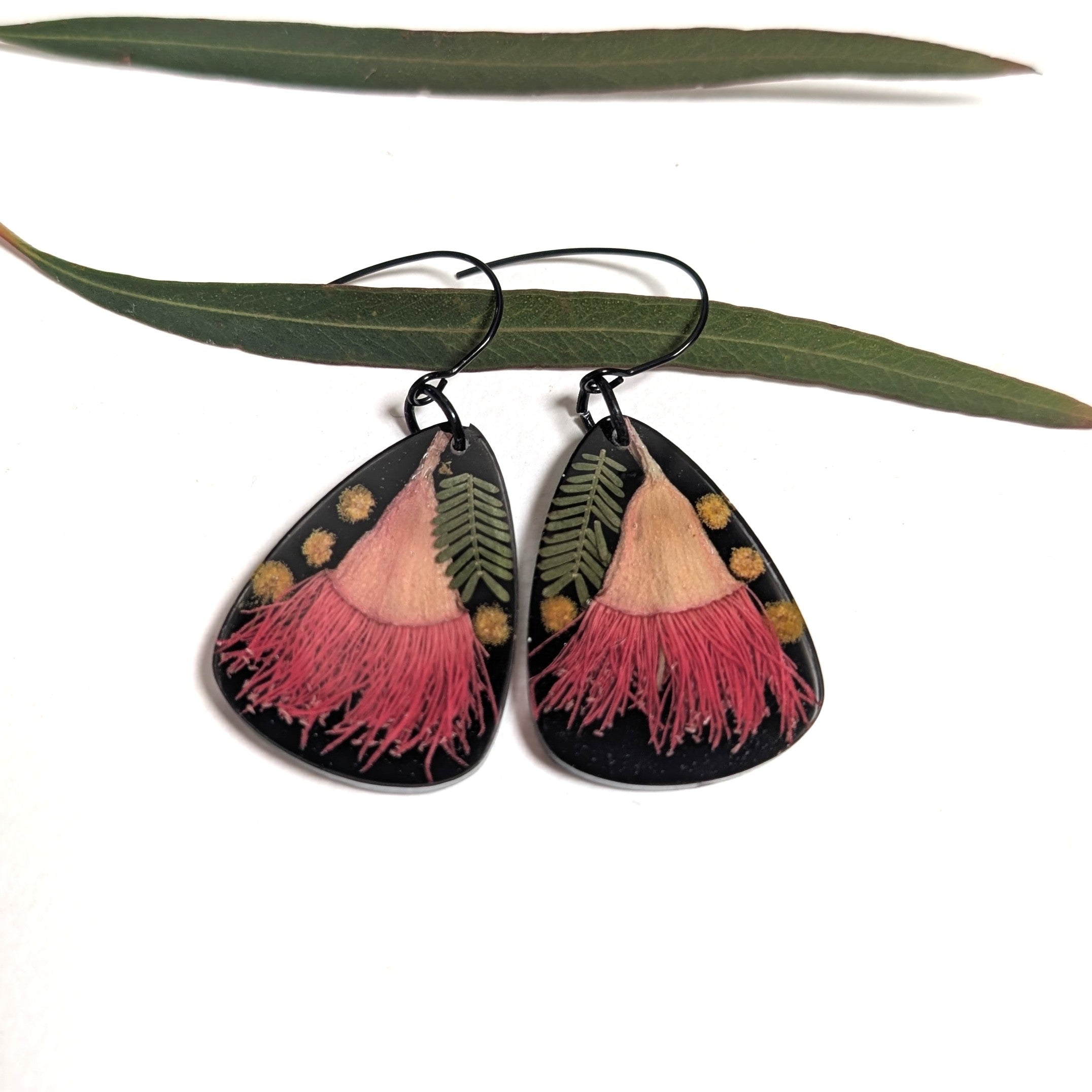Australian made Flowering gum and wattle earrings
