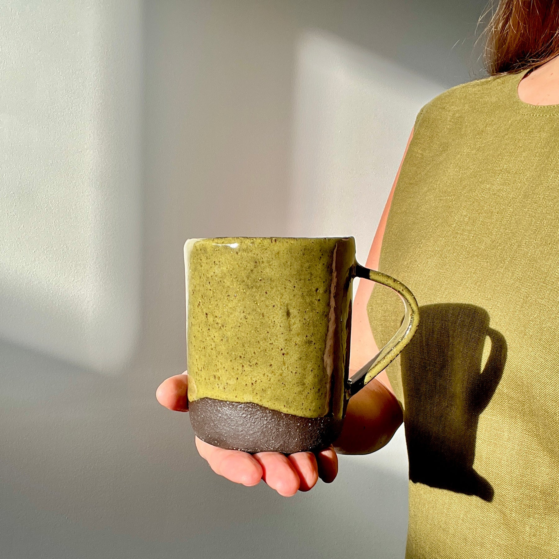 Handmade Rustic Ceramic Mug – Matcha Green Collection, Stoneware Coffee Cup, Earthy Pottery