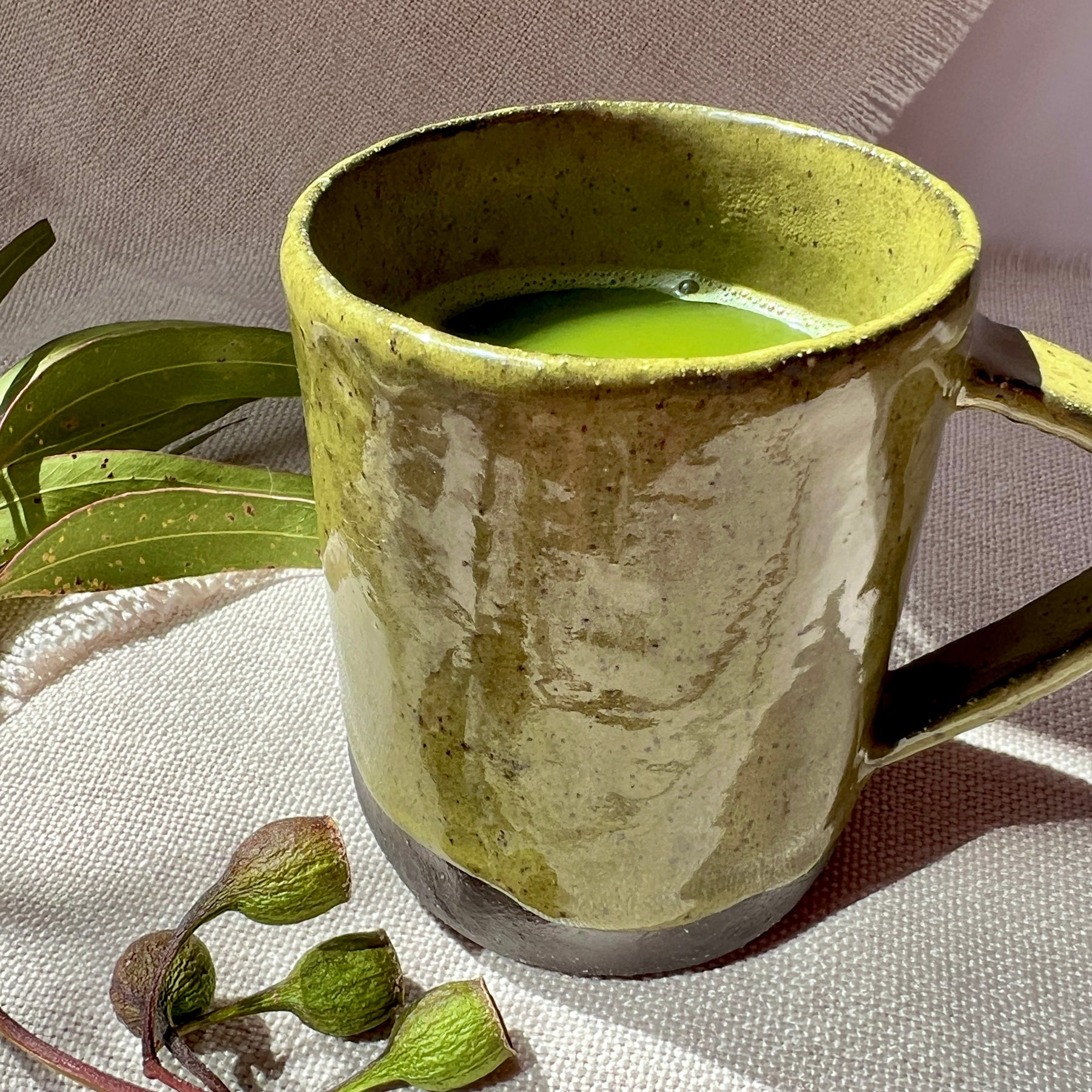 Handmade Rustic Ceramic Mug – Matcha Green Collection, Stoneware Coffee Cup, Earthy Pottery