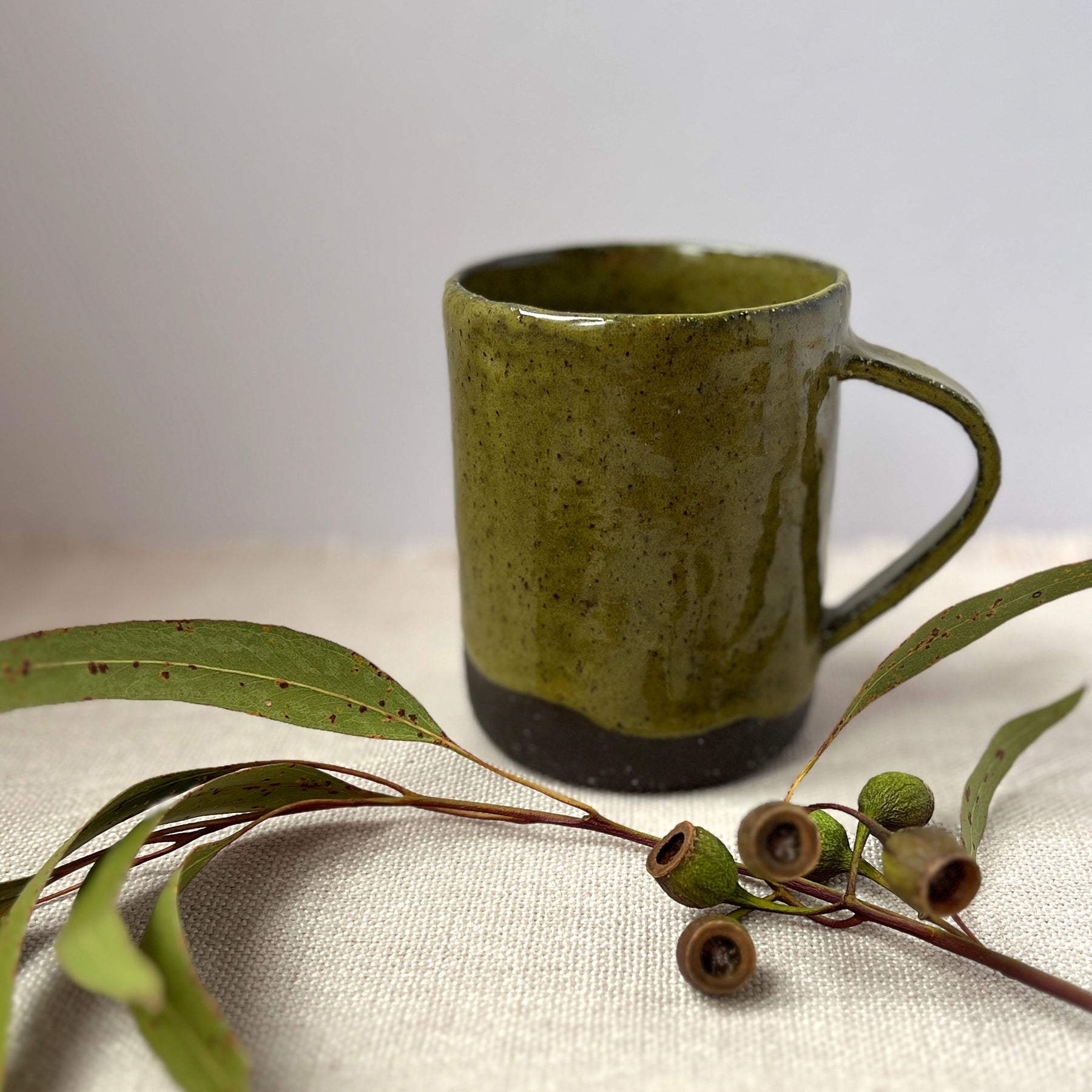 Handmade Rustic Ceramic Mug – Matcha Green Collection, Stoneware Coffee Cup, Earthy Pottery