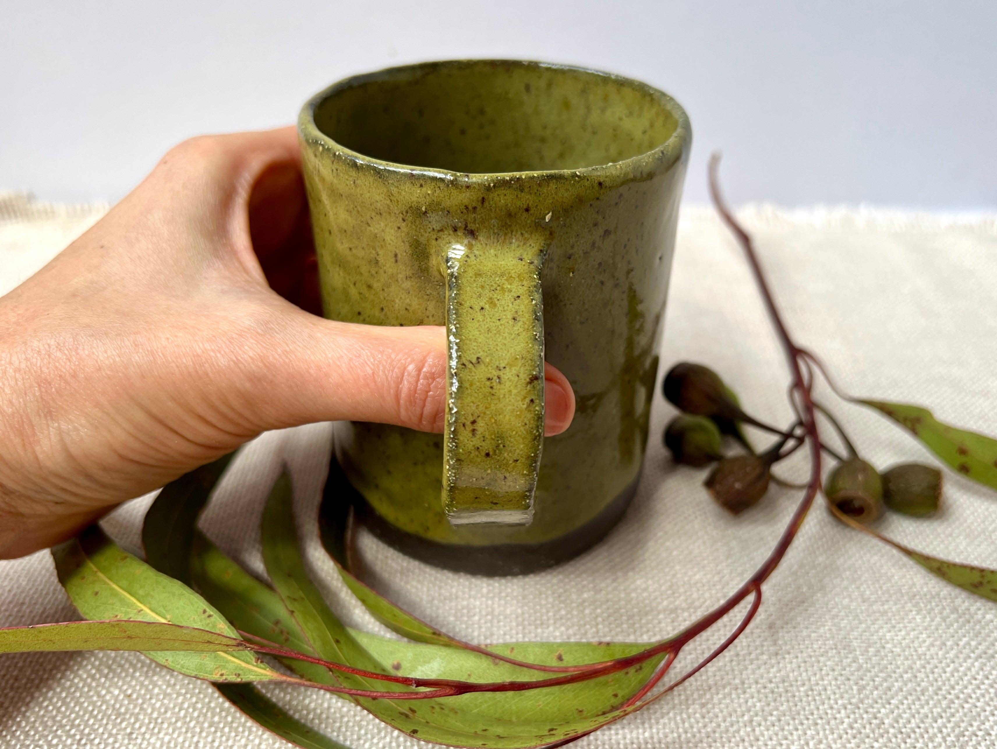 Handmade Rustic Ceramic Mug – Matcha Green Collection, Stoneware Coffee Cup, Earthy Pottery